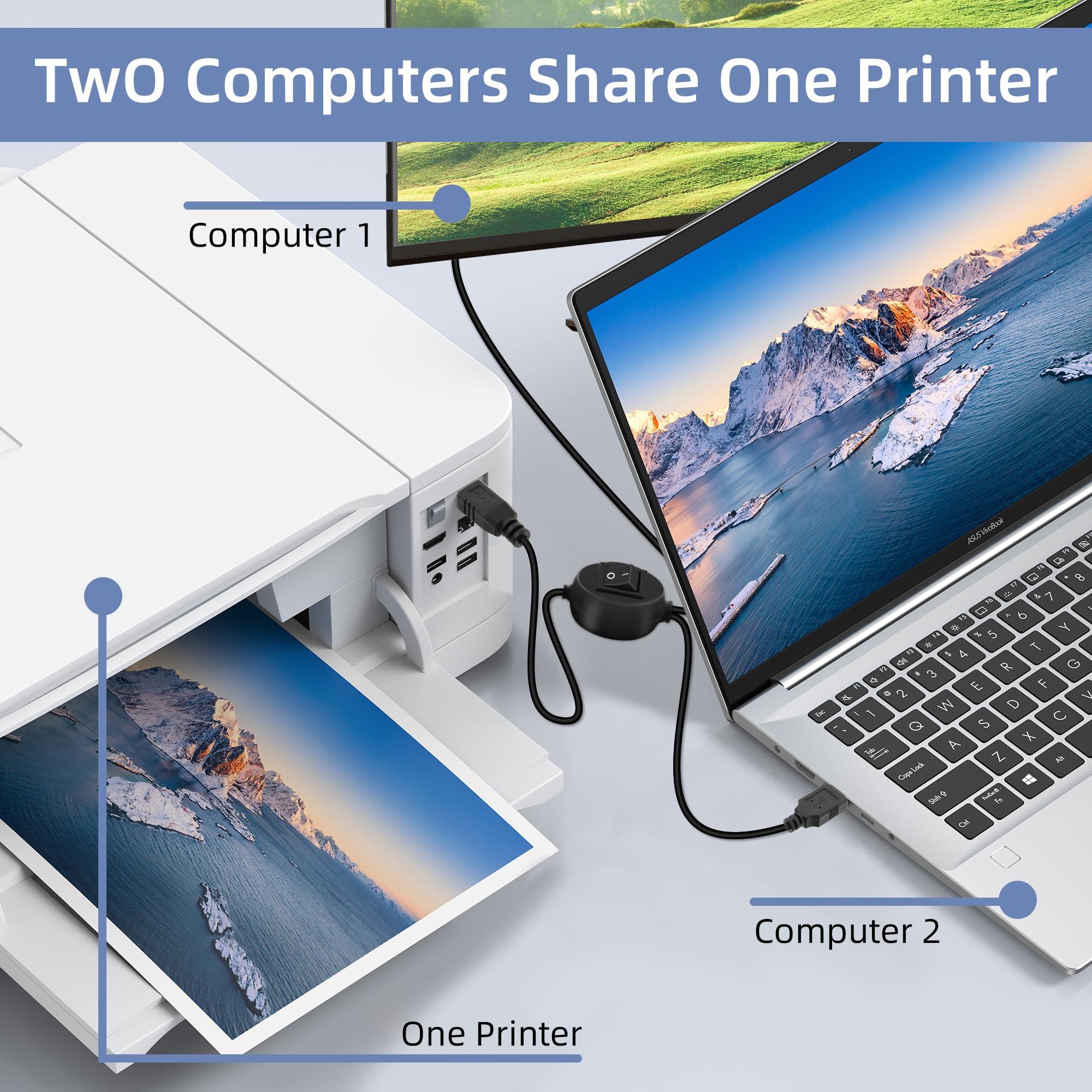 GELRHONR GELRHONR USB B Printer Cable Splitter, USB B to USB A Printer Cable,USB-B Male to Dual USB2.0 Male Y Cable 1 in 2 Out Printer Cord Switcher 2 Computers Share Keyboard Mouse Scanner (2.5M)