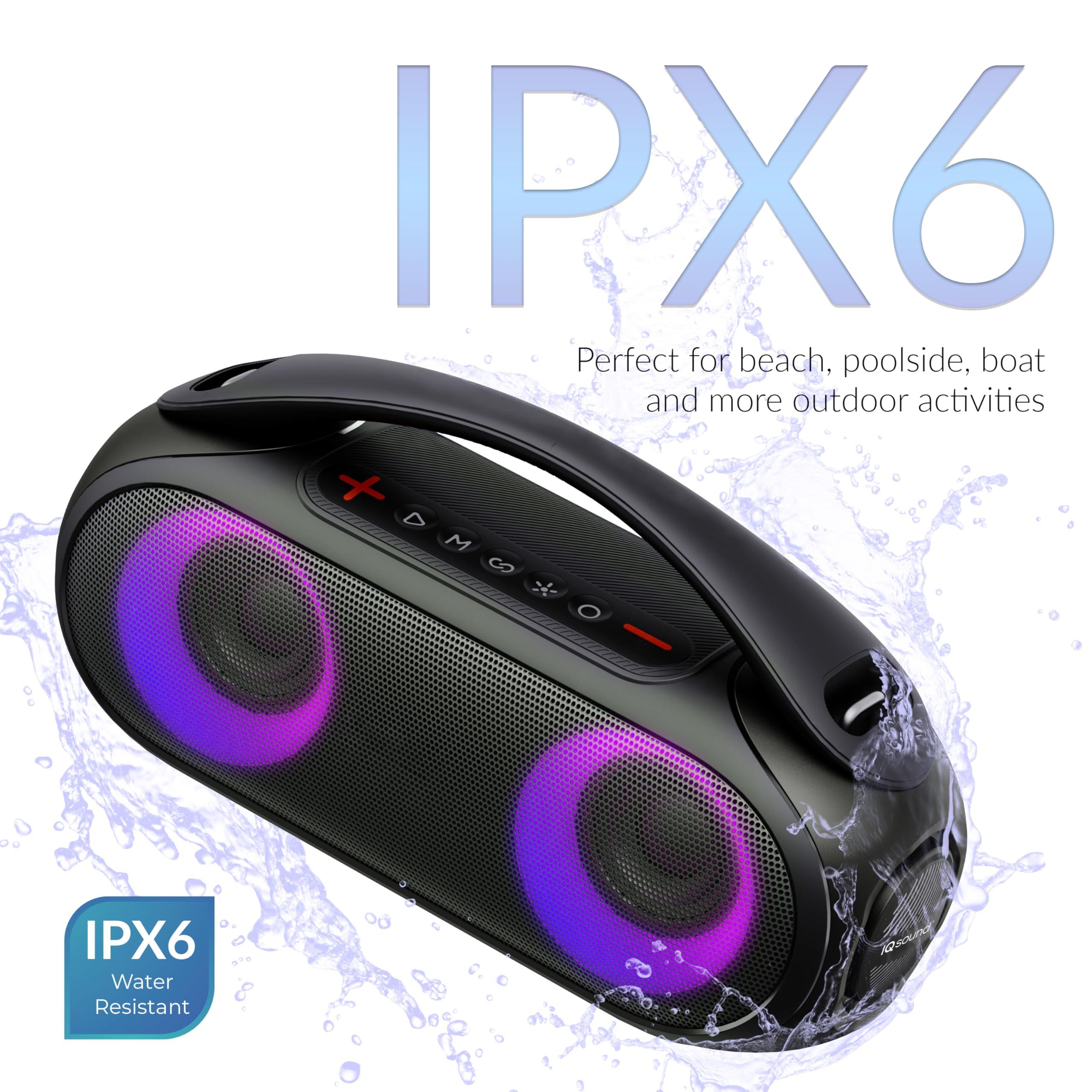 Supersonic IQ Sound IQ-3530RGB Portable Bluetooth Speaker with RGB Panel, IPX6 Water Resistant, TWS, Voice Control, Mic Input, FM Radio, USB, Line-in function, Rechargeable Battery - Perfect for any event