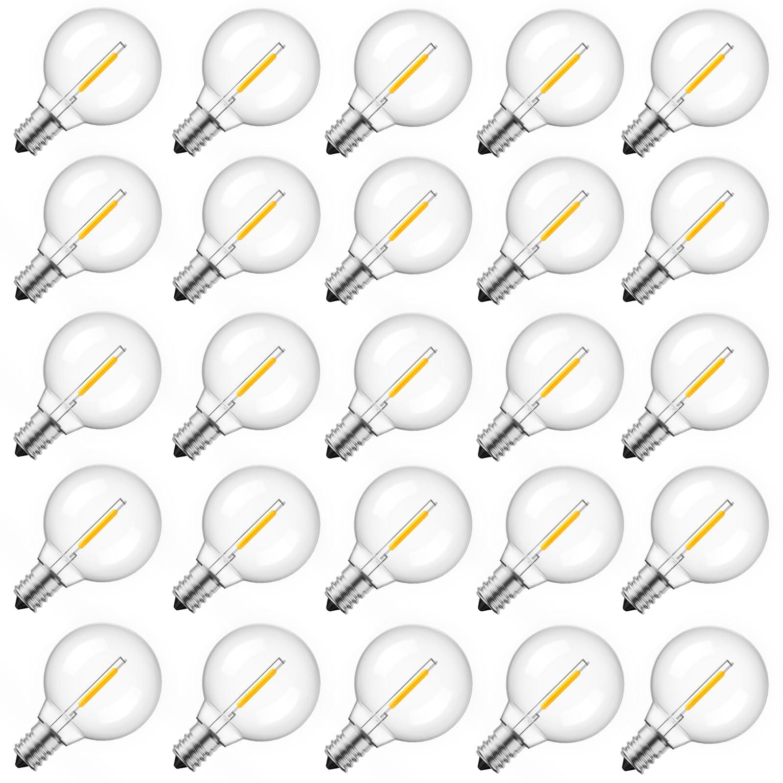 Brightown Brightown G40 Replacement LED Light Bulbs, 25 Pack Clear Globe Bulb fits E12 C7 Candelabra Screw Base Sockets, 1.5 Inch Dimmable Edison Light Bulbs for Indoor Outdoor Patio Decor, Warm White