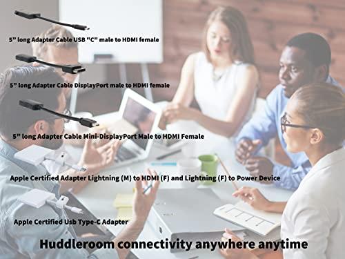 DigitaLinx Liberty Patented HDMI Adapter Ring with 5 DisplayPort, 5 Mini DP, Lightning & 5 USB-C Pigtail adapters Provide connectivity for Conference Rooms. Laptop, iPad, MacBook Pro, Galaxy, Chromebook.