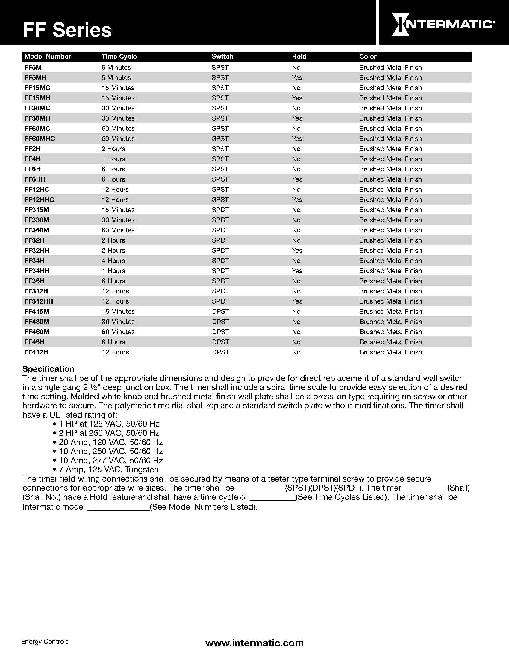 Intermatic Intermatic FF4H 4-Hour Spring Loaded Wall Timer SPST No Hold - Enhance Energy Efficiency with Universal Compatibility - Automatic Timer for Effortless Control, Brushed Metal Finish