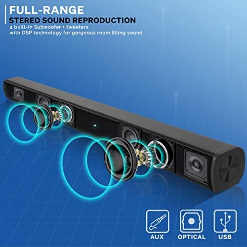 Pyle Pyle Wave Base Sound bar with Bluetooth for TV Tabletop Digital Audio Speaker System/Home Theater, Gaming, Projectors, with Remote Control, Inputs AUX, Optical in, USB - PSBV110B