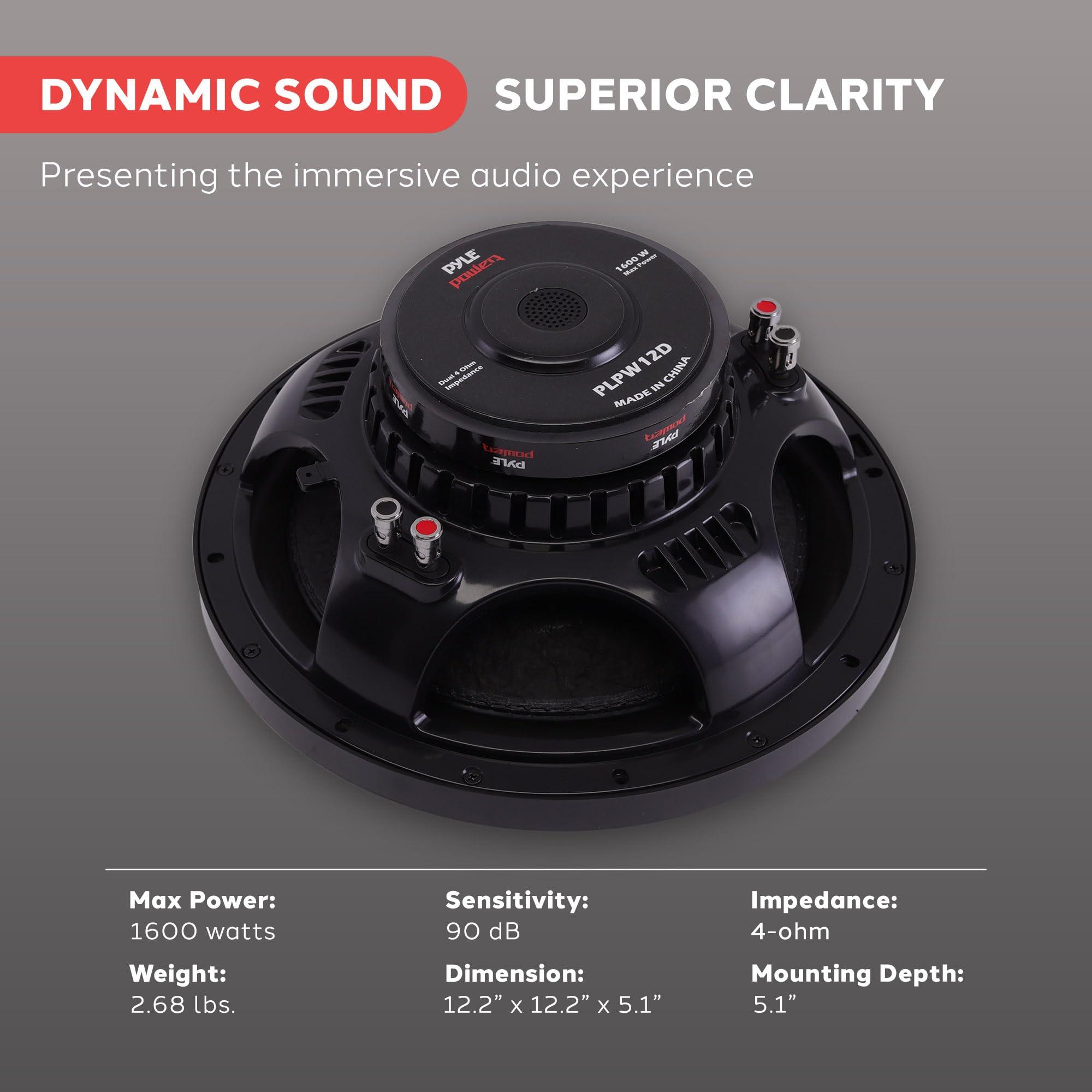 Pyle Pyle 12\" Car Audio Speaker Subwoofer - 1600W High Power Bass Surround Sound Stereo Subwoofer Speaker System, Non-Press Paper Cone, 90 dB, 40 Ohm, 60 oz Magnet, 2\'\' 4 Layer Voice Coil, Black - PLPW12D
