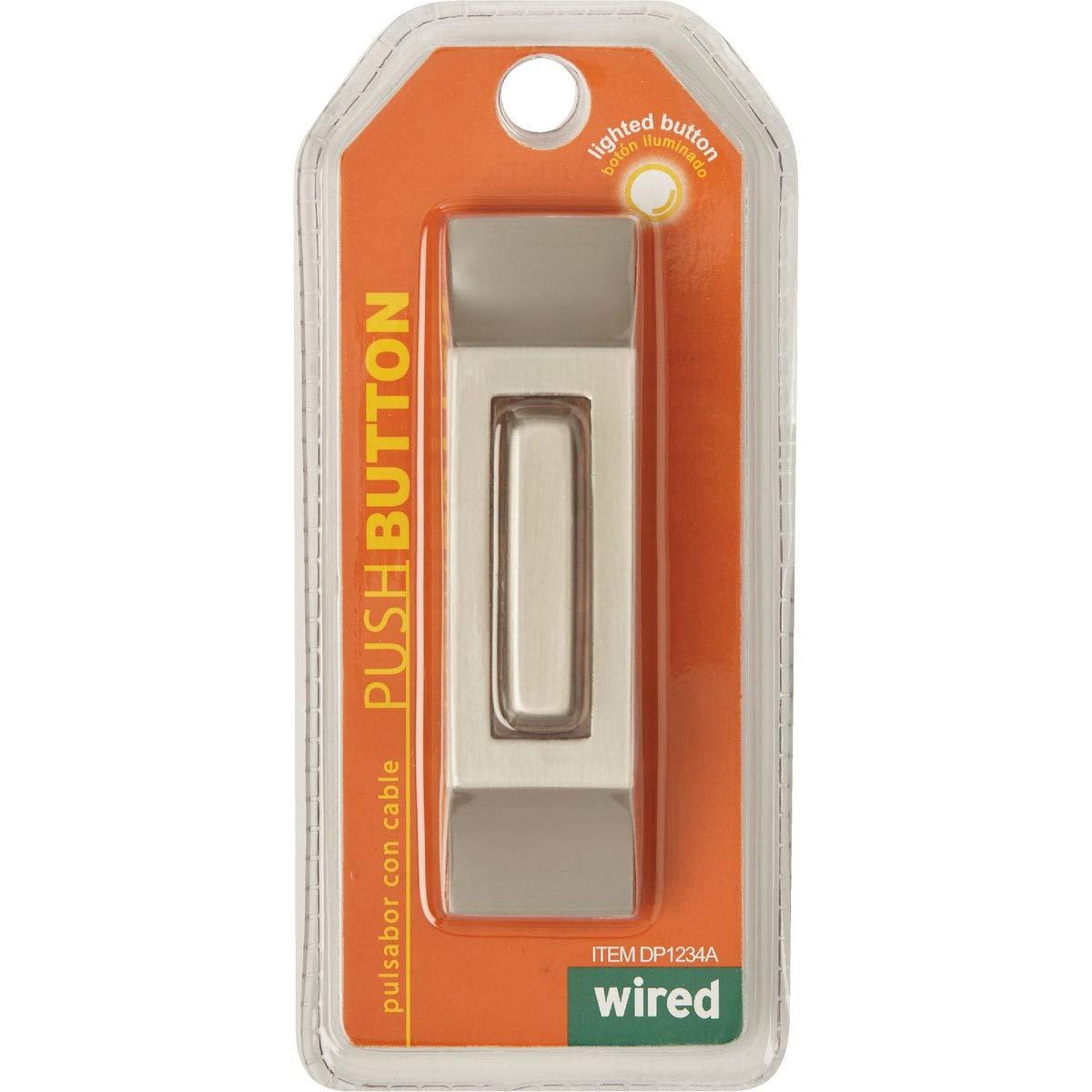 IQ America IQ America DP1234A Wired Satin Nickel Plated Surface Mounted Contemporary Lighted Doorbell Pushbutton Push Button Black Accent Ring use with most Wired Door Bells Chimes 3.5" x 1" x .75"