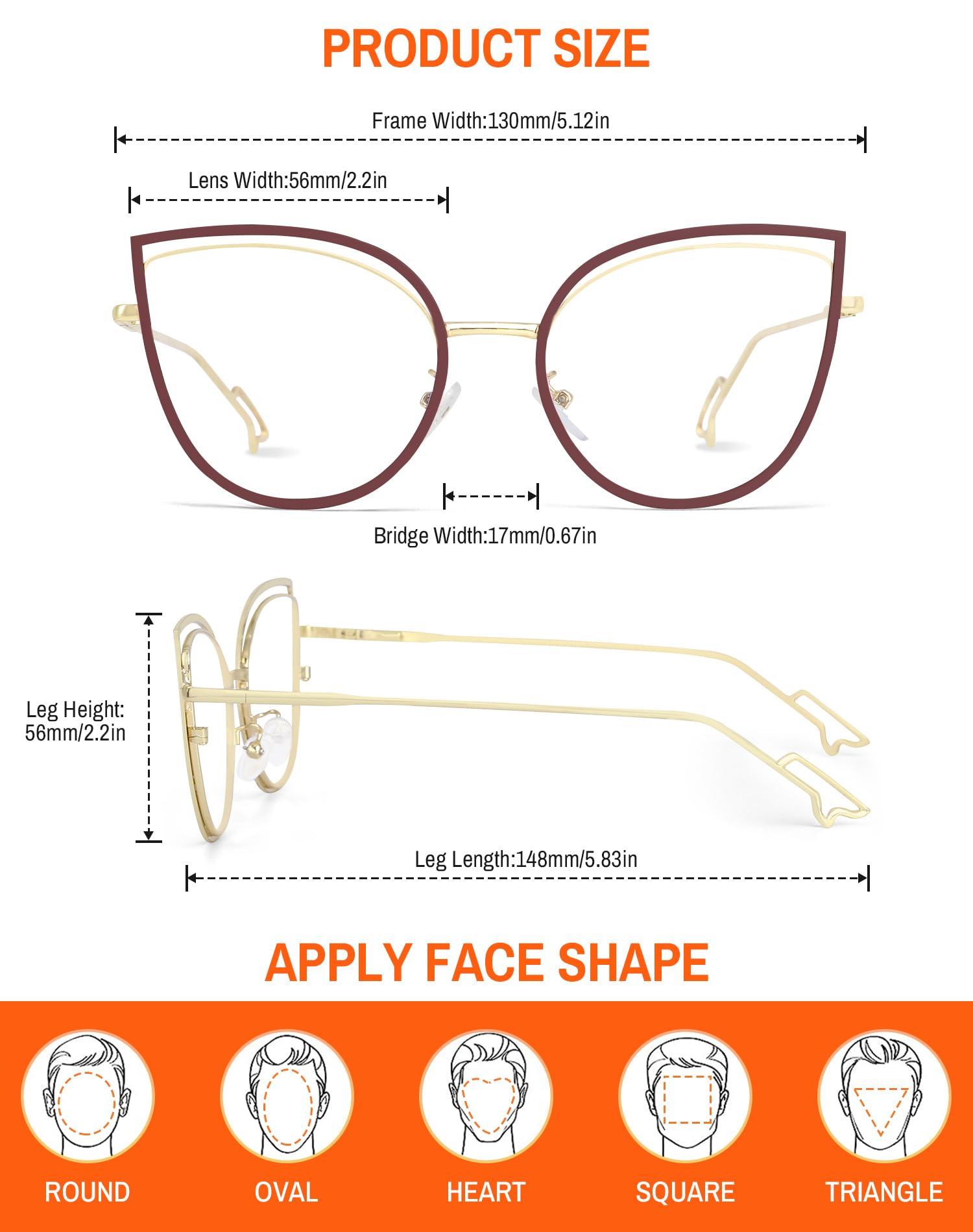 ROWCHIC ROWCHIC Blue Light Blocking Glasses for Women Stylish Cat Eye Metal Frame Anti Eyestrain UV Eyewear Brown Gold