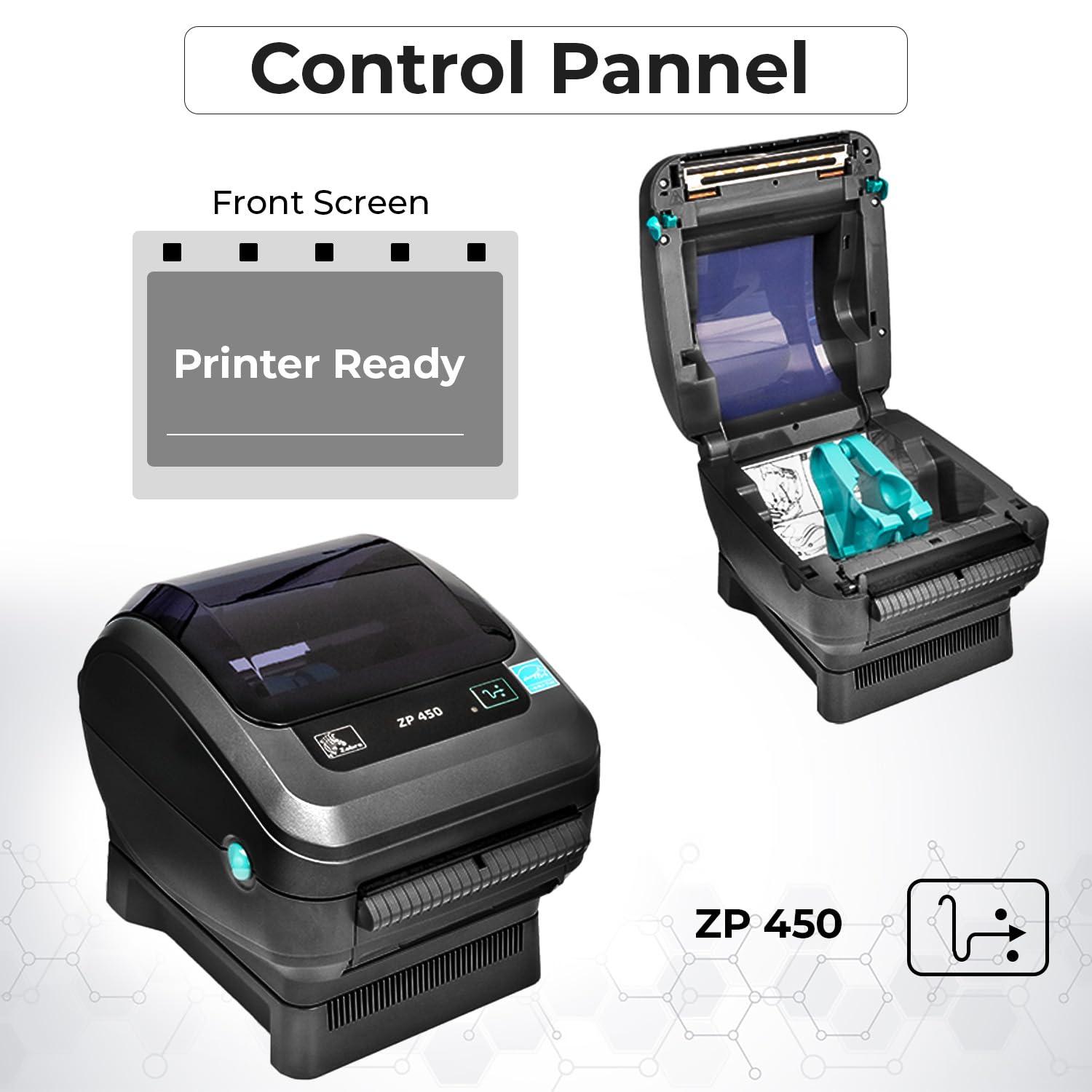 Zebra Zebra ZP450 (ZP 450) Thermal Barcode Label Printer - 1 Year Warranty, USB, Serial, and Parallel Connectivity 203 DPI Resolution with Power Cord + USB 2.0 Cable + Microfiber Cloth (Renewed)