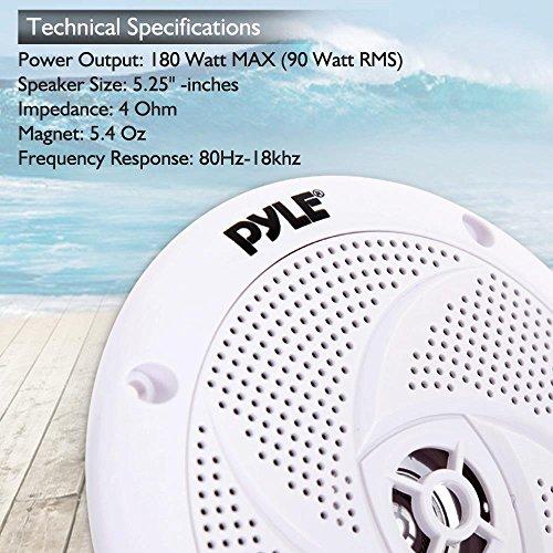 Pyle Pyle Marine Speakers - 5.25 Inch 2 Way Waterproof and Weather Resistant Outdoor Audio Stereo Sound System with 180 Watt Power and Low Profile Slim Style - 1 Pair - PLMRS5W (White)