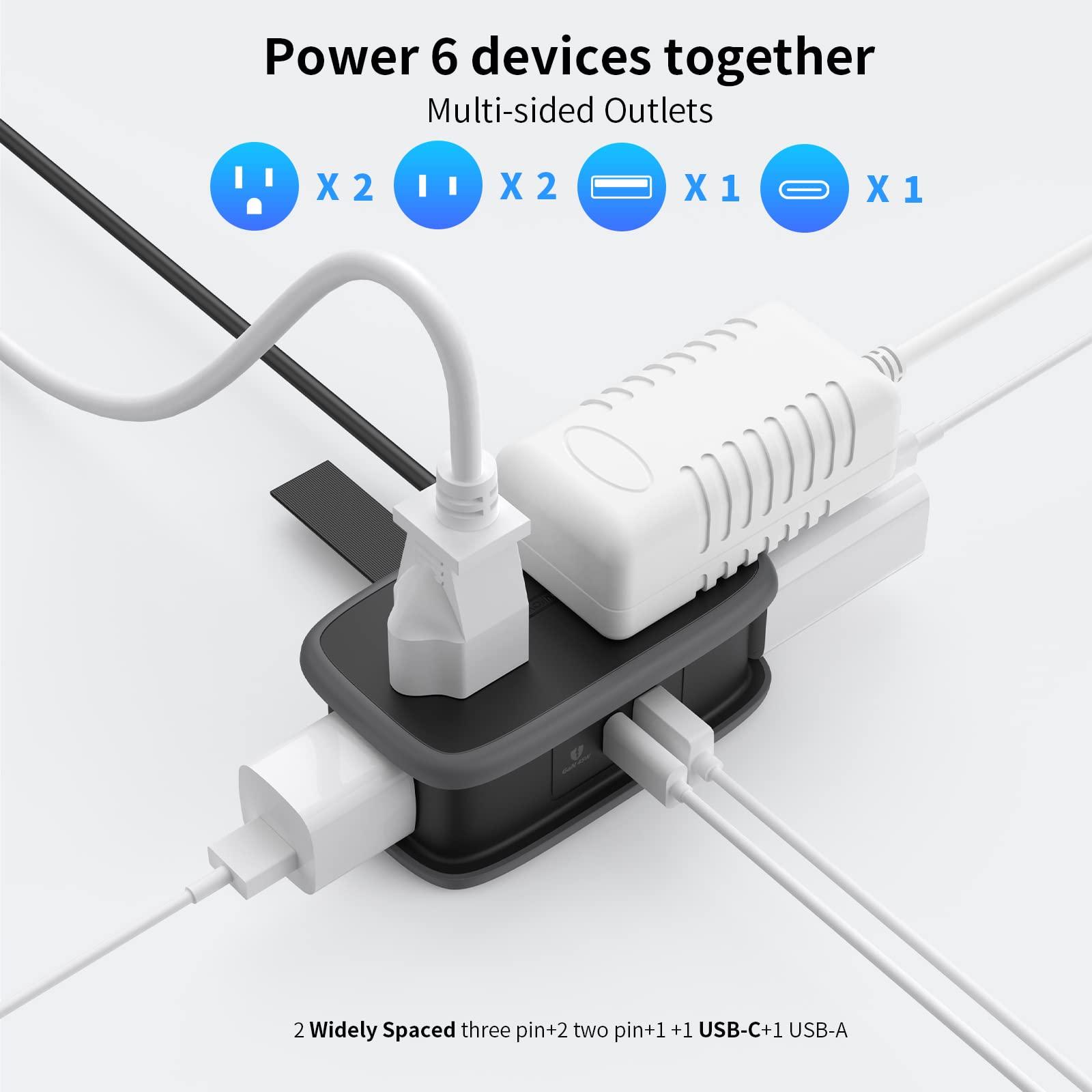 NTONPOWER Travel Power Strip with USB C, 2 Pack, GAN 63W USB-C Port, 4 Outlets 2 USB (1 USB-C), 4 ft Extension Cord Retractable, Compatible with Phone, MacBook Pro, ipad and Bank Hotel Nightstand Desktop Dorm
