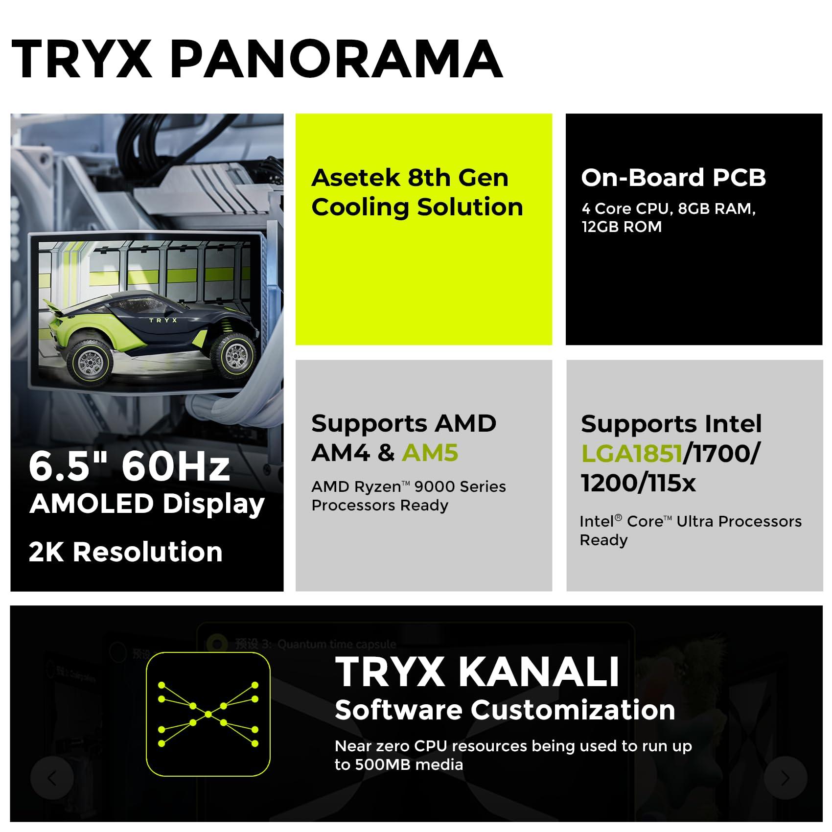 TRYX TRYX Panorama 360 White 360mm AIO 6.5'' AMOLED Curved Screen 3D Anamorphic Effect Display Customizable AIO Cooler 360mm 8th Gen Asetek Pump 320w TDP ROTA PRO 120mm Fan LGA 1851/1700/1200/115X AM5/AM4