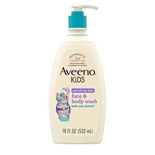AVEENO BABY Aveeno Kids Sensitive Skin Face & Body Wash with Oat Extract, Gently Washes Away Dirt & Germs Without Drying, Tear-Free & Suitable for All Skin Tones, Hypoallergenic, 18 fl. Oz