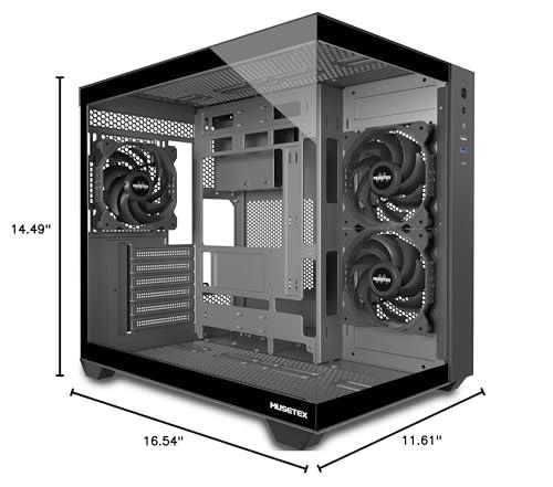 MUSETEX MUSETEX ATX PC Case, 3 x 120mm Fans Pre-Installed, 360MM RAD Support, 270 Full View Tempered Glass Gaming PC Case with Type-C, Mid Tower ATX Computer Case, Black, Y6