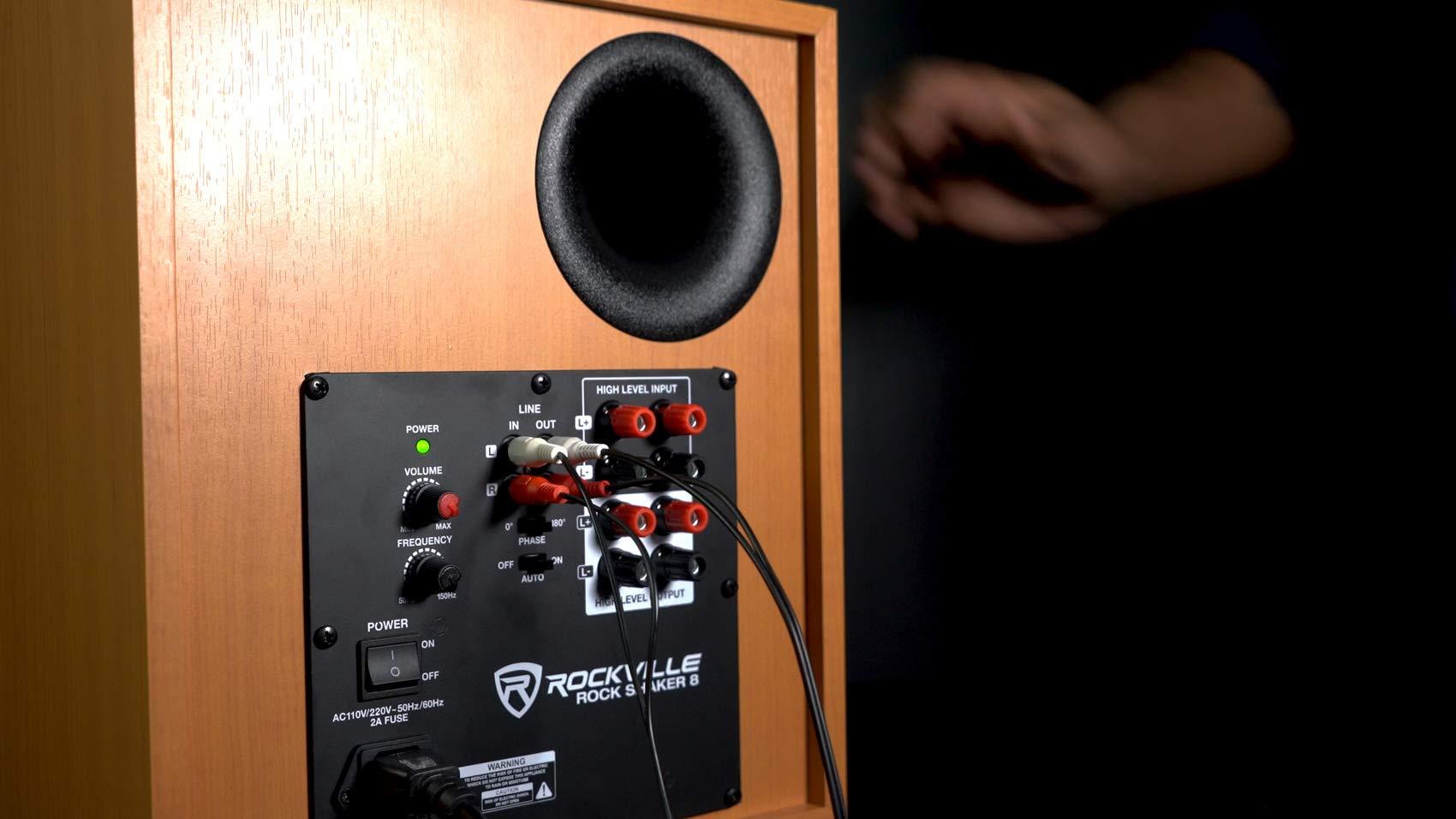 Rockville Rockville Rock Shaker 8 Classic Wood, 8\" Powered Subwoofer, 400W, Deep Bass, Class-D Amp, RCA Inputs, Perfect for Home Theater & Studio