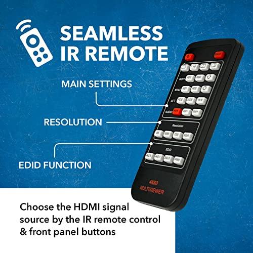 OREI OREI 4K HDMI Multi Viewer 2 in 1 Out Switcher 2 Ports Seamless IR Remote Support 4K @ 60Hz 1080P for PS4/PC/DVD/Security Camera HDMI Switch Optical Audio L/R Output - (UHD-201MV)