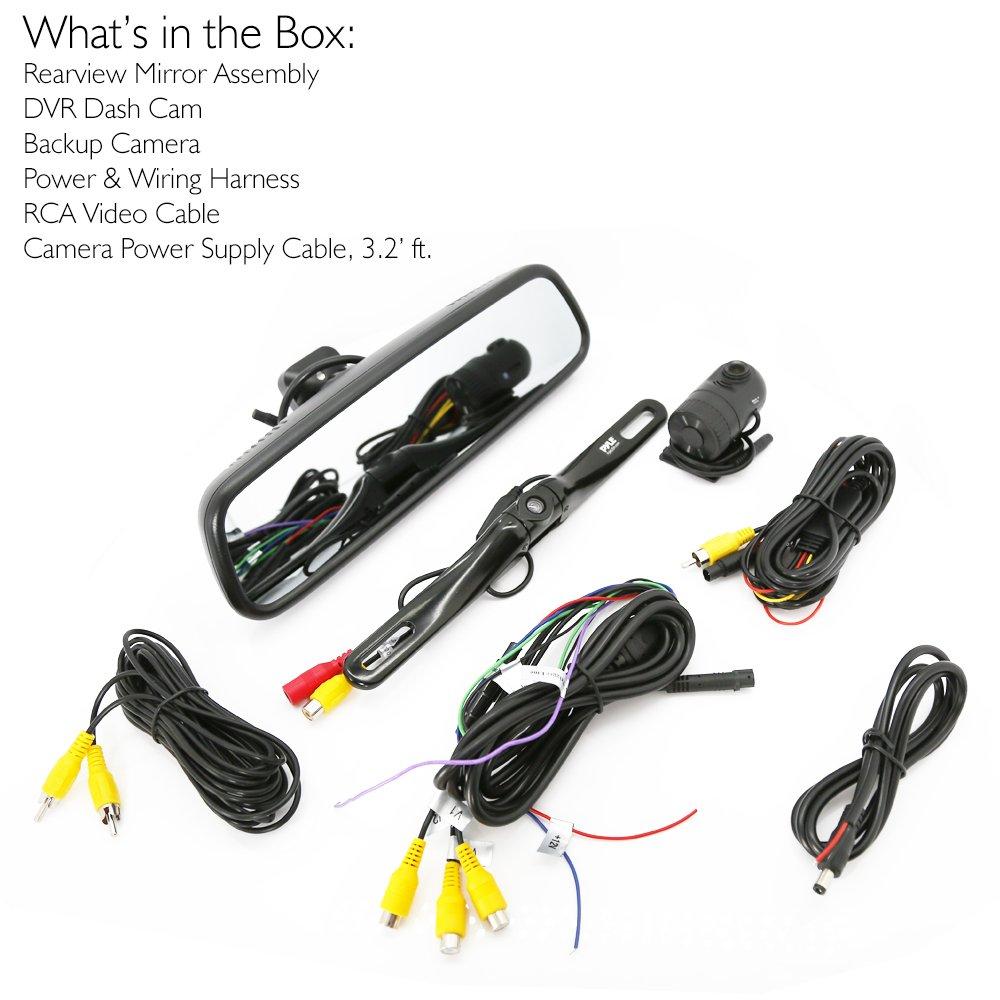 Pyle Pyle Dash Cam, Rearview Mirror Monitor, Night Vision, 7.4 LCD Screen, Backup Camera, Slim Bar Design, Waterproof IP-69, G-Sensor, Audio Recording, 32GB Memory Slot, Universal Mount, Includes Cables