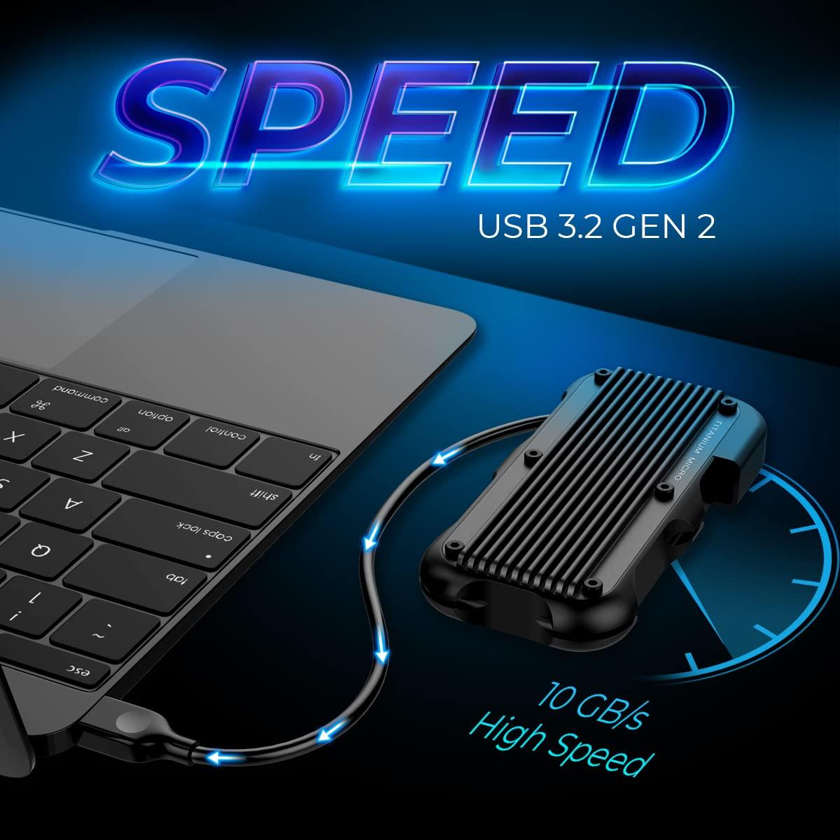 Titanium Micro Titanium Micro External SSD 1TB - Mercury Portable SSD, Up to 1000MB/s, USB 3.2 Gen 2 USB-C USBA, Rugged IP66 Water Resistance, Drop Proof, External Solid State Drive Slim and Lightweight Storage