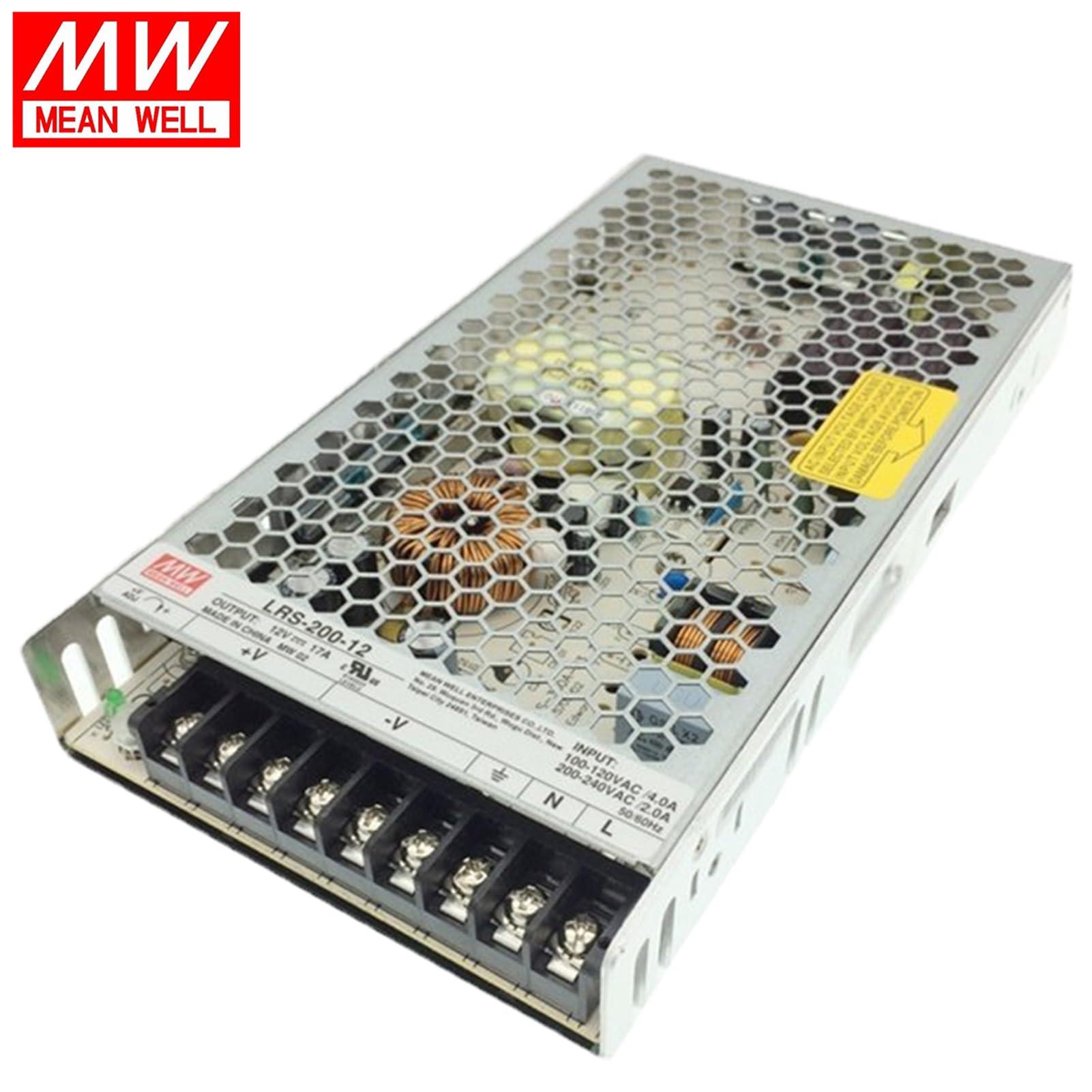 FuDianMall Mean Well 200W Single Output Switching DC Power Supply Variable Power Supply 12V 17A (LRS-200-12 12V/17A/204W/Enclosed Power)