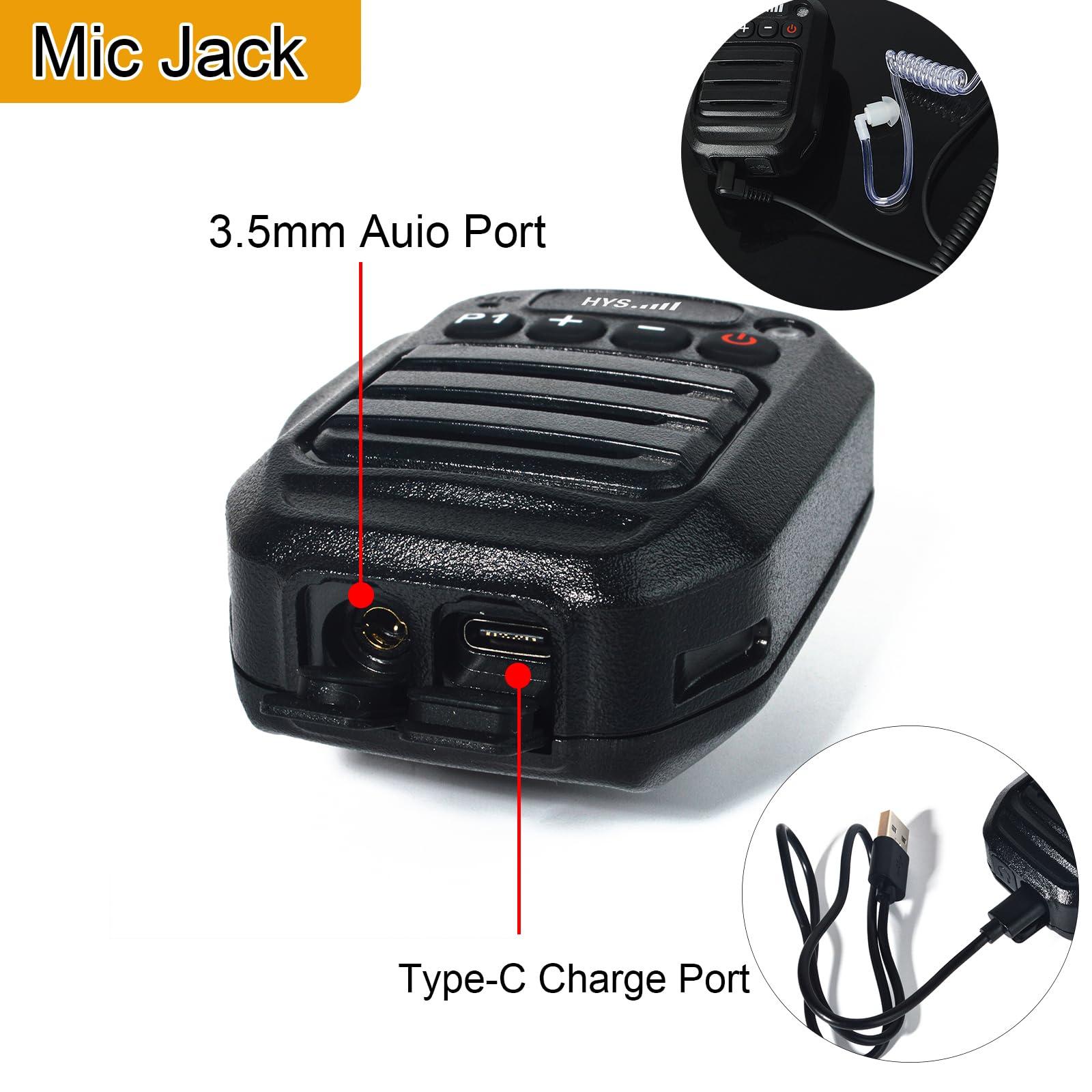 HYS HYS Bluetooth Microphone for Zello App, Wireless Mic with PTT IP66 Waterproof, Type-C Charge, 1000mAh Battery& Smart Controls, 3.5mm Audio Port for iOS and Android with Listen Only Earpiece