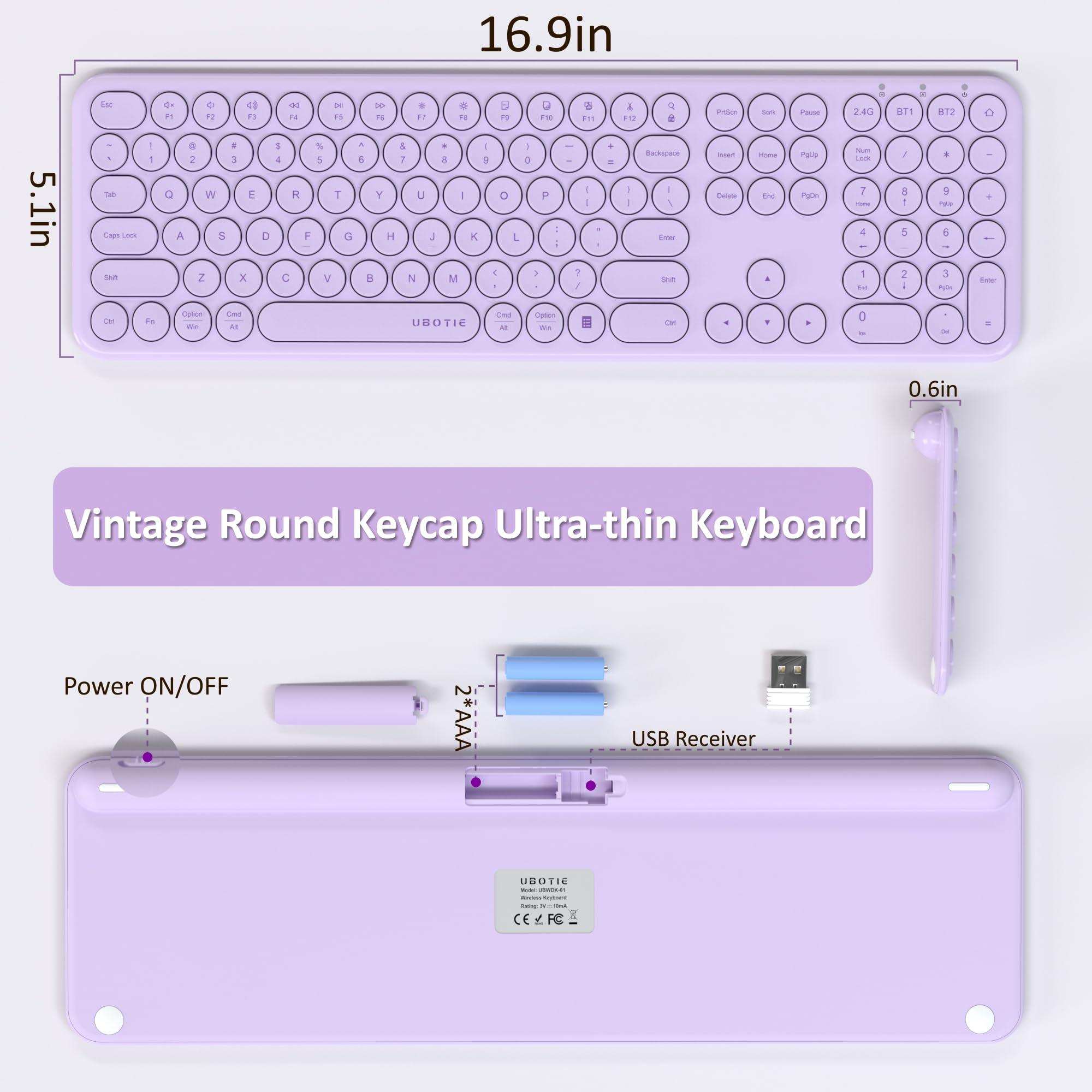 UBOTIE UBOTIE Wireless Purple Keyboard, Bluetooth 2.4GHz Dural Mode Connection Scissor Switches Slim Quiet Round Keycaps Full Size Office Computer Keyboards for PC MAC Smart Phones