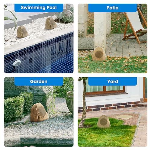 Theater Solutions 8R4S Outdoor Sandstone Rock 8 Speaker Set for Yard Patio Pool Spa