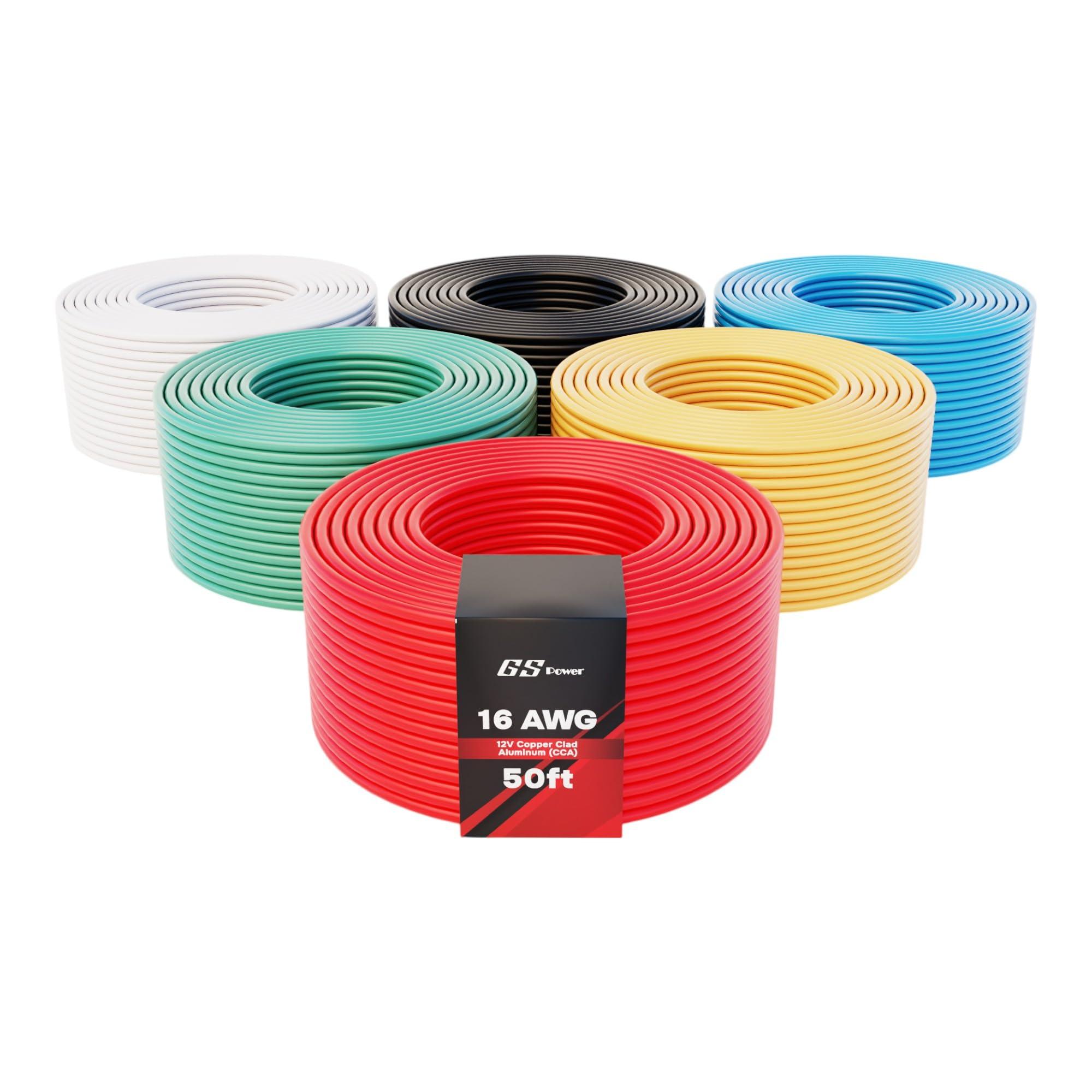 GS Power GS Power 16 Gauge 6 Color Combo 50 Ft Roll (300 ft Total) Copper Clad Aluminum Low Voltage Automotive Primary Harness Wire for Car Stereo Amplifier Remote Trailer Hookup Wiring (Also in 14 & 18 Guage)