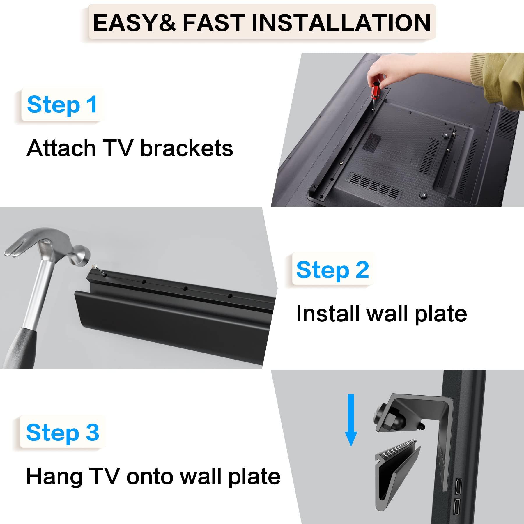 KAMIWI No Drill Drywall TV Mount,No Stud TV Wall Mount for All Brand 22-55 Inch TVs up to 100lbs, Easy Install No Stud Studless TV Wall Mount,Include All Hardware-New Level Bubble Meter
