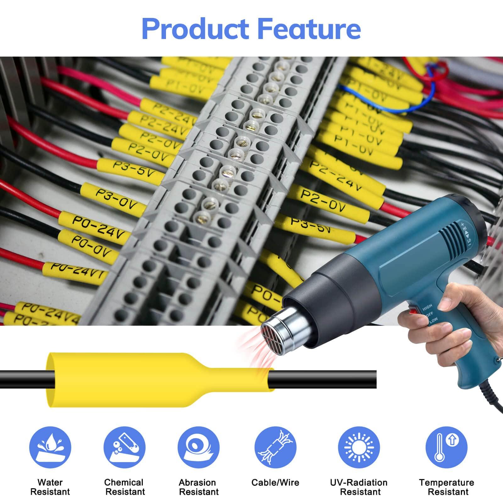 Cruxer 8 Pack Compatible with Dymo Rhino Heat Shrink Tube Labels 18056, 1/2" x 4.9' 12mm 1.5m Work with DYMO Rhino 4200 5200 6000 Industrial Label Makers, 18056 Heat-Shrink Label Tape Black on Yellow