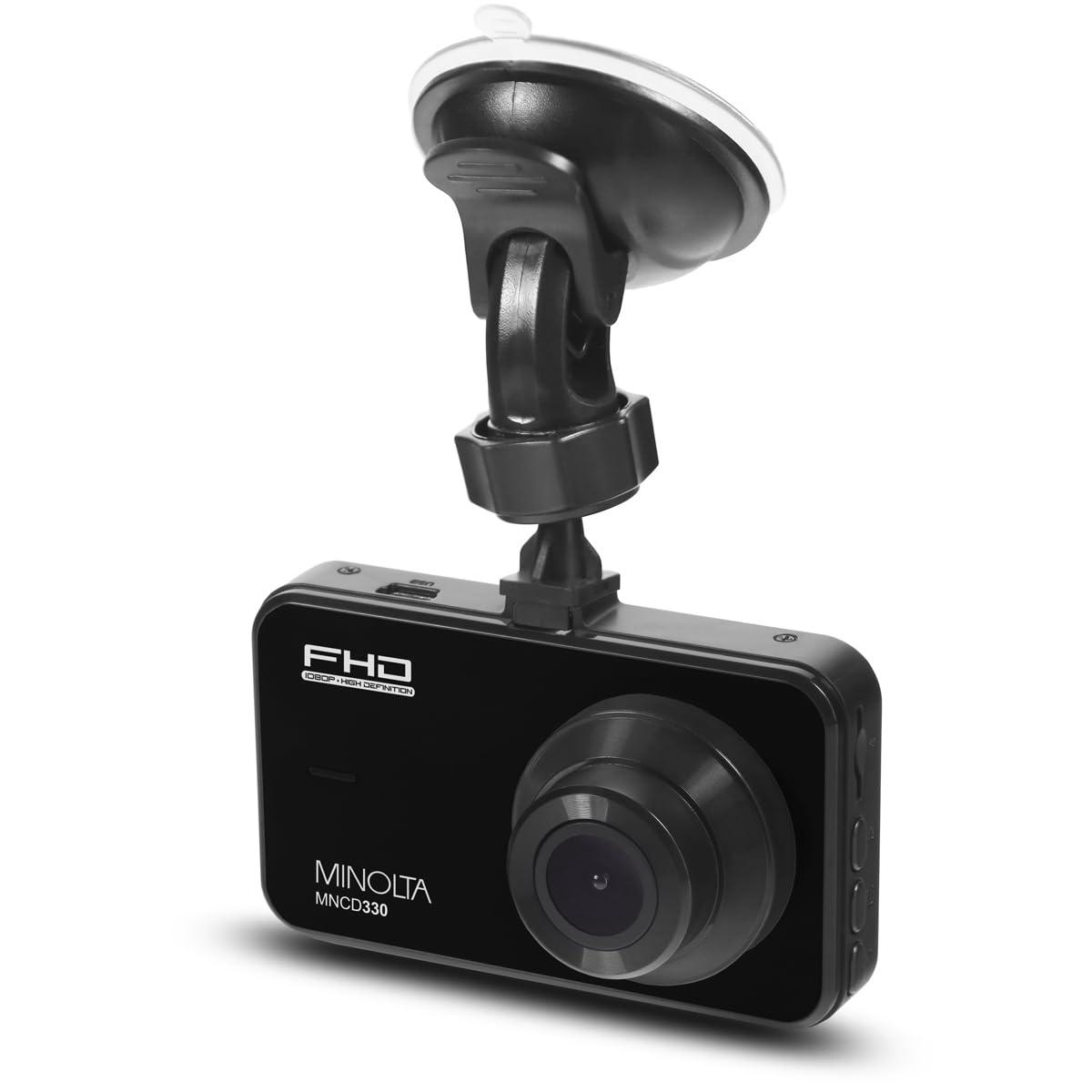 Minolta Minolta 1080p Car Camcorder with LCD Monitor Front Vehicle Camera with G-Sensor, Loop Recording, Wide Angle Lens, Motion Detection, Photo Capture, Touch Control, USB Powered (Black)