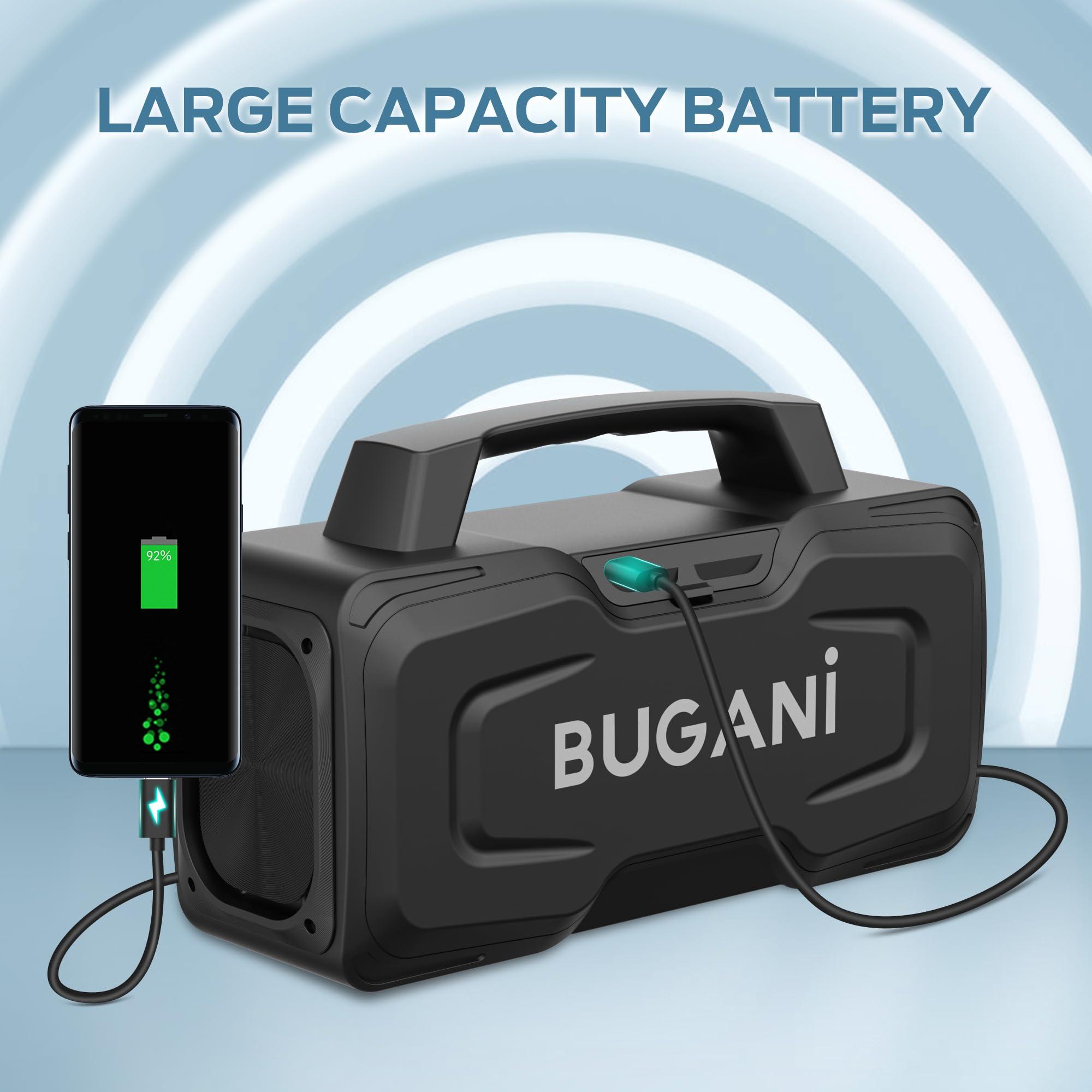 BUGANI BUGANI Bluetooth Speakers, 80W Powerful Portable Wireless Speaker IPX7 Waterproof Speaker, Outdoor Loud Speaker with Handle 24H Playtime, Support Microphone AUX USB Suitable for Party, Pool, Black