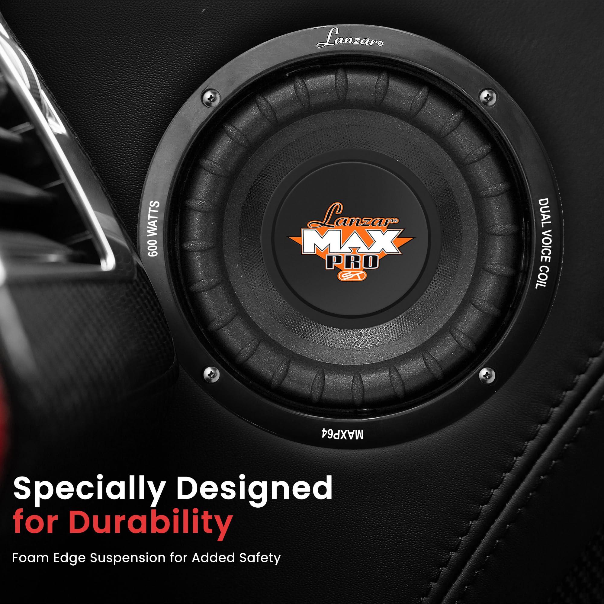 LANZAR Lanzar 6.5 Car Subwoofer Speaker - Black Non-Pressed Paper Cone, Aluminum Voice Coil, 4 Ohm Impedance, 600 Watt Power and Foam Edge Suspension for Vehicle Audio Stereo Sound System - MAXP64
