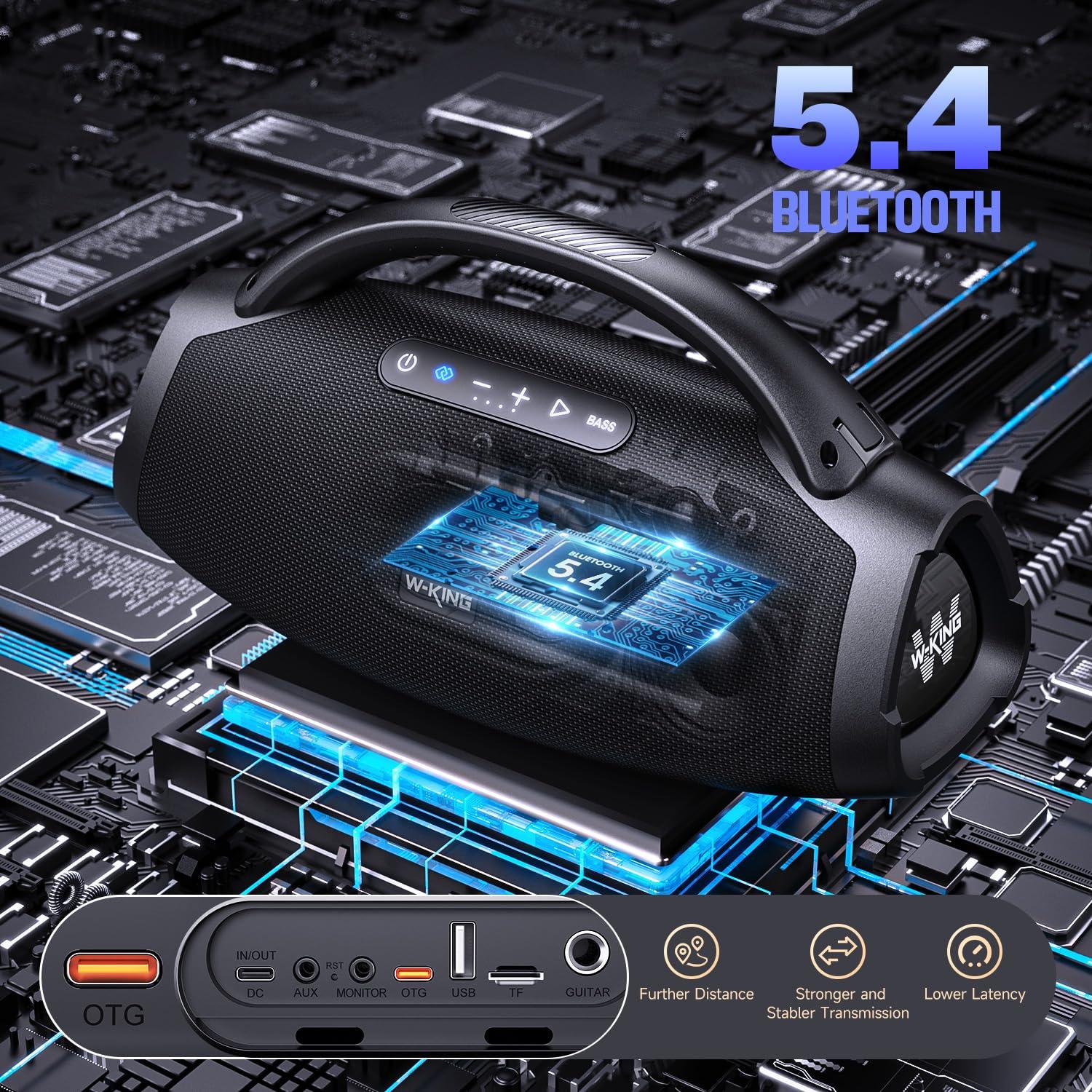 W-KING W-KING 300W Peak Large Bluetooth Speaker Loud, Massive Bass Boombox, IPX7 Waterproof Party Portable Speaker with Subwoofer 7.5\"/EQ APP/5-Drives/BT 5.4/Fast Charge/MIC-GTR in, Outdoor Wireless Speakers