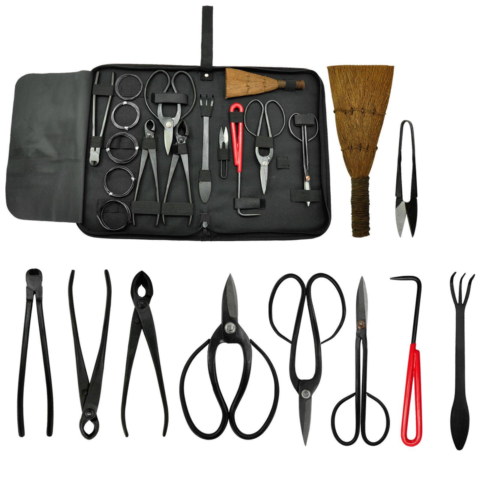 bonsai tools Bonsai Tool Set 10-pc Carbon Steel with Cutter Spatula Roll Wires Nylon Case New