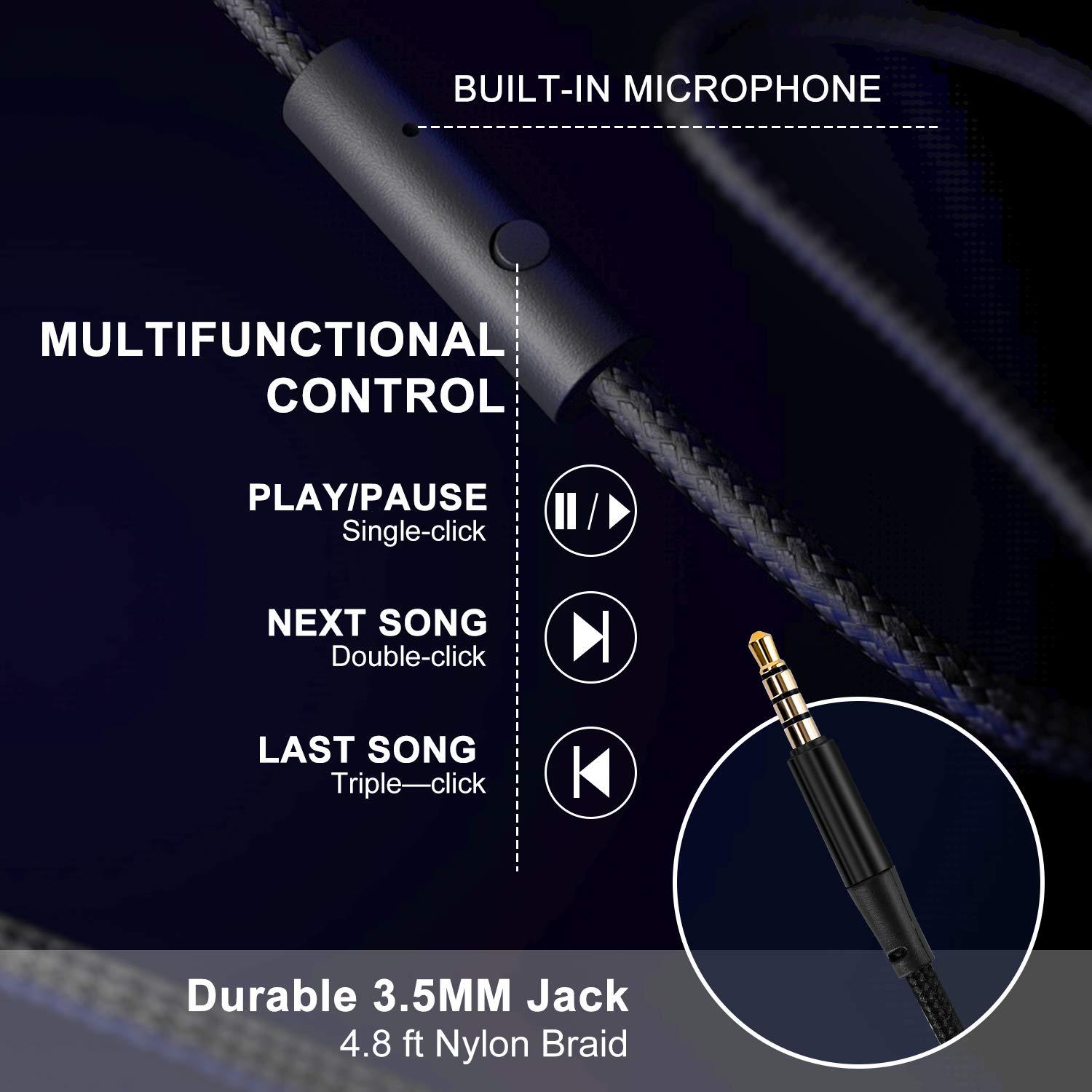 LORELEI LORELEI X6 Over-Ear Headphones with Microphone, Lightweight Foldable & Portable Stereo Bass Headphones with 1.45M No-Tangle, Wired Headphones for Smartphone Tablet MP3 / 4 (Dark Blue)