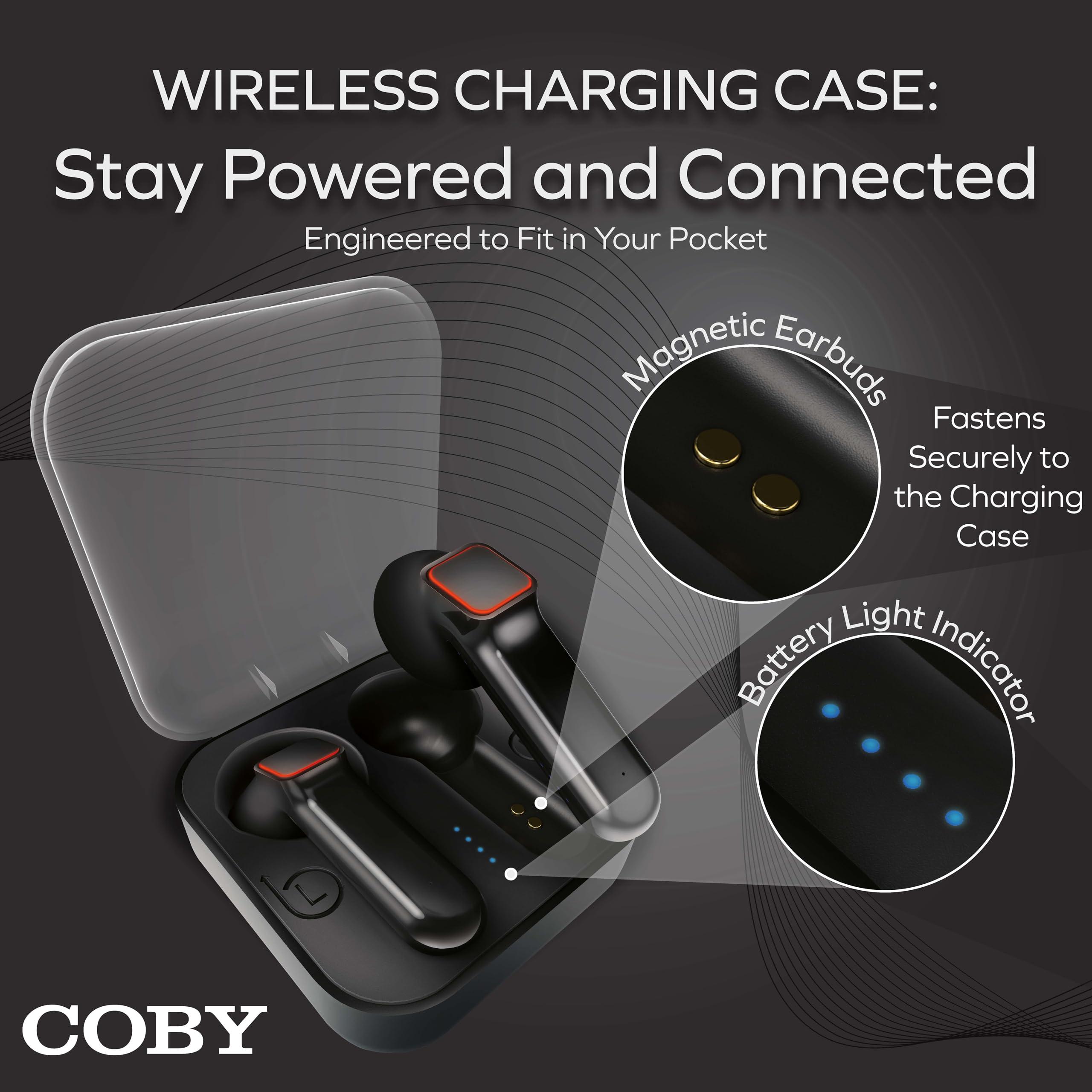 Coby Coby Sweat-Resistant True Wireless Earbuds | in-Ear Bluetooth Earphones | 12H Playtime | Voice Assistant Support | Noise-Isolating | Built-in Mic | Dedicated Audio Controls (Black)