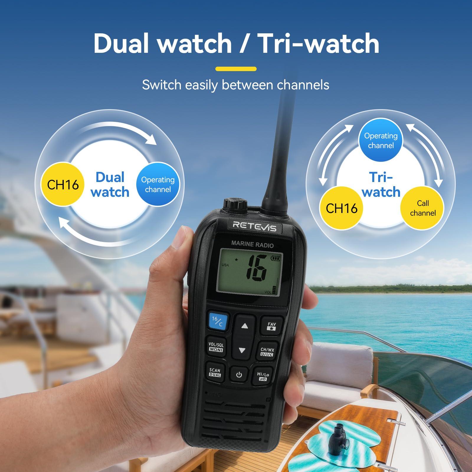 Retevis Retevis RM22 Marine Radio, IP67 Waterproof Handheld Floating Radio, High Power, Noise Cancelling Mic, Backlit LCD Display, NOAA Weather, 2200mAh Battery, USB Charging, Boat Radios(1 Pack)