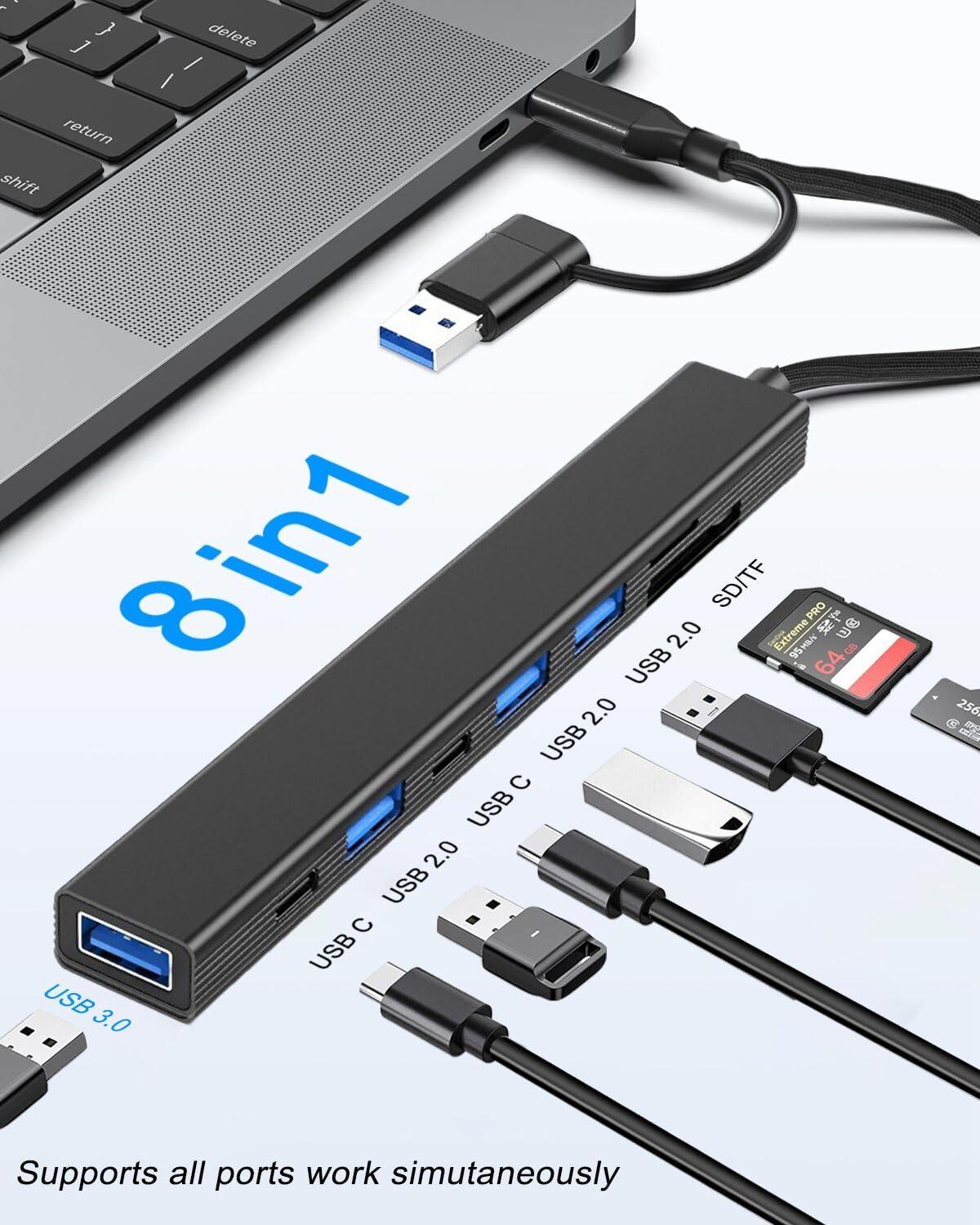 vienon 8 in 1 USB C Hub USB Hub 3.0 with SD Card Reader, VIENON USB Extender with USB 3.0/USB 2.0, USB-C and Memory SD/Micro SD Card Reader, USB C to USB Adapter for Laptop, MacBook, iPad Pro, iMac-Aluminum