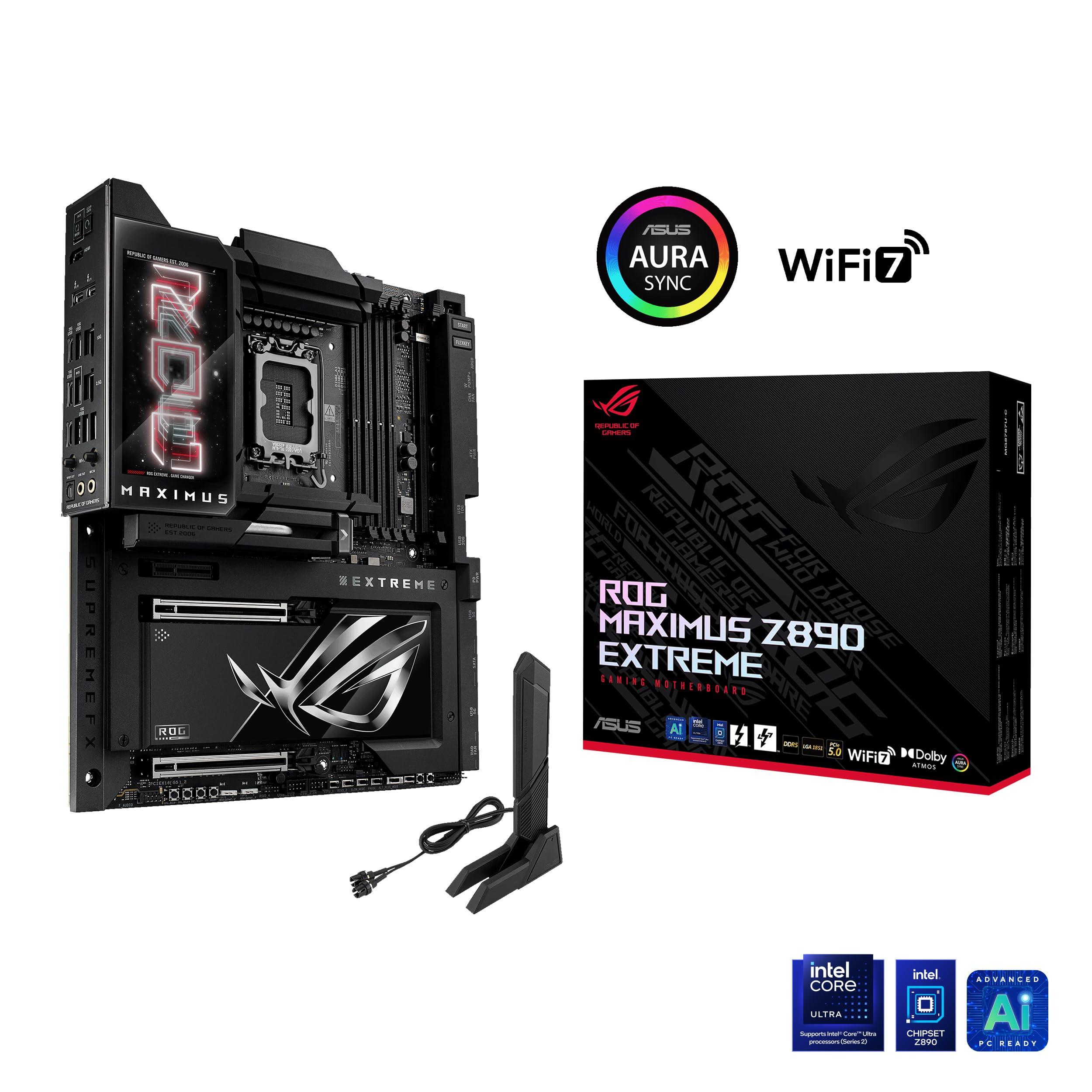 ASUS ASUS ROG MAXIMUS Z890 EXTREME Intel Z890 LGA 1851 E-ATX motherboard, Advanced AI PC-ready, 24+2+1+2 stages, DDR5, WiFi7, 2.5G/10G LAN, PCIe 5.0 M.2, Thunderbolt 5, USB Type-C, AI OC, 5 LCD Screen