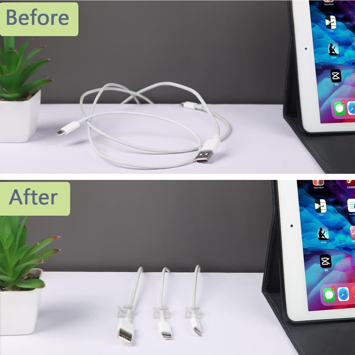 KGROTE 60PCS Cable Clips, KGROTE Outdoor Wire Clips Adhesive Cable Hooks Cord Organizer Holder Christmas Light Clips for Desk, Wall Cable Management, String Lights, Fairy Lights, Decorations Hanging - Clear