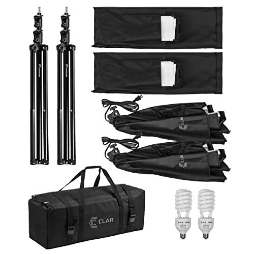 Flashpoint CLAR 2-Light SoftBox Kit, Fluorescent Lamps 5500K Bulbs, Stands & Carrying Case - Continuous Cool Lights