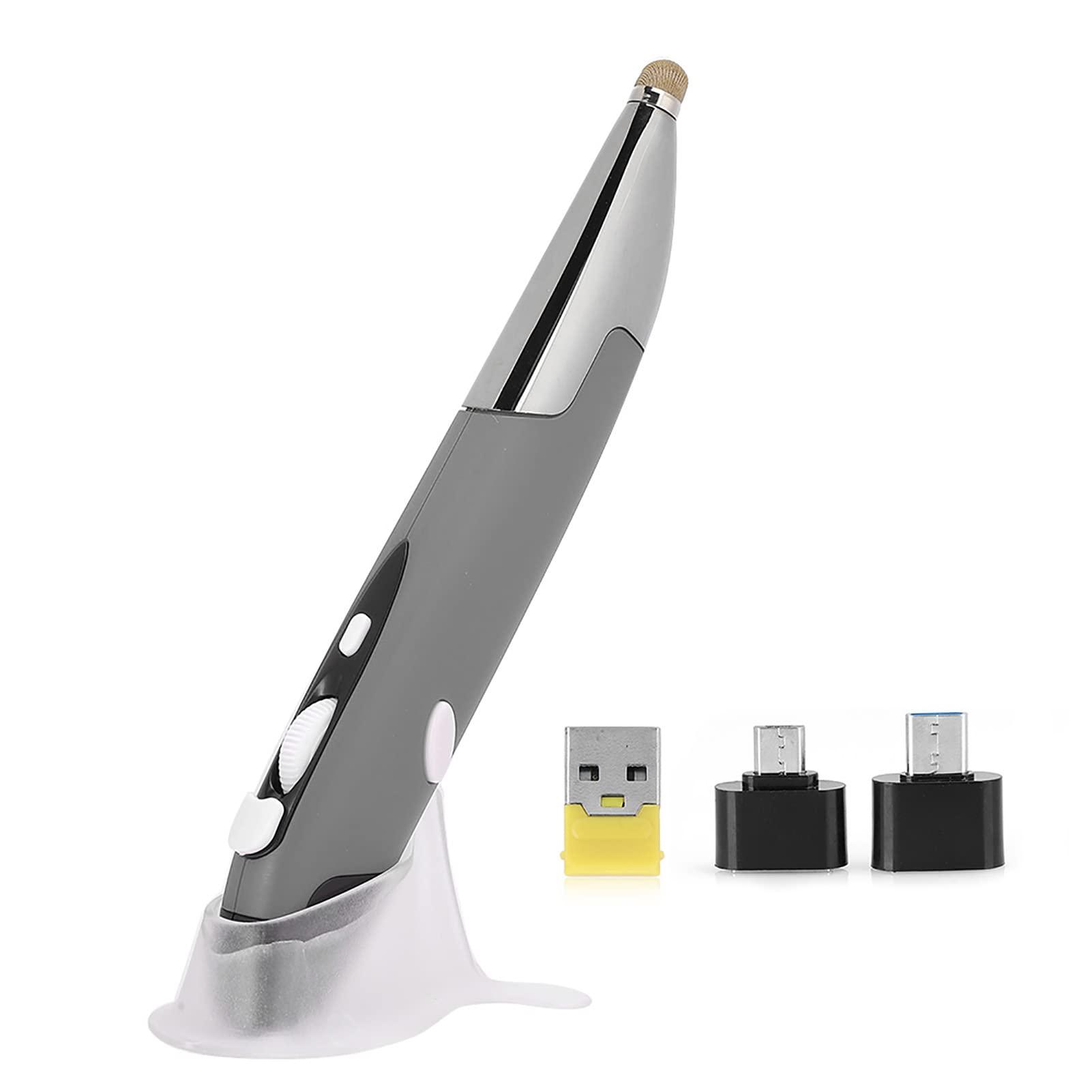 Locadence Locadence Wireless Pocket Pen Mouse, Ergonomic Design 3 Step DPI Adjustment USB Computer Stylus Capacitive Pen with Base and 2 Adapter, Plug and Play (Silver Gray)