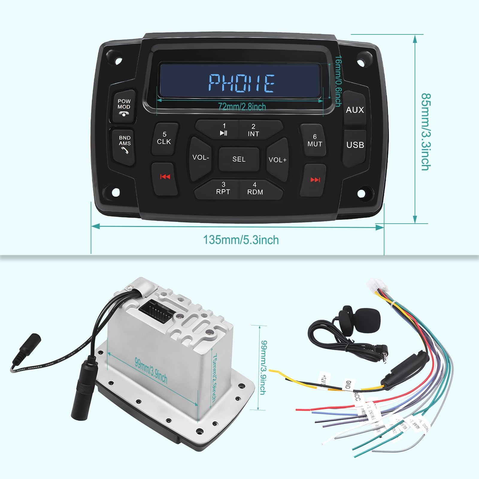 Geloo Geloo Marine Radio Receiver Waterproof Boat Stereo Radio System with AUX-in Subwoofer Pre-Amp EQ, AM/FM Radio Receiver Digital Media MP3 Player USB Input for Motorcycle Boat Golf Cart Truck