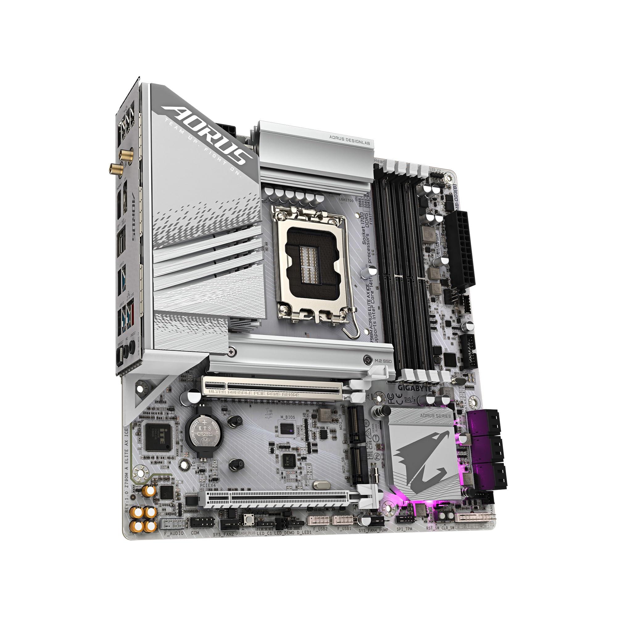 GIGABYTE GIGABYTE Z790M AORUS Elite AX ICE LGA 1700 Intel Z790 M-ATX Motherboard with DDR5, Triple M.2, PCIe 5.0, USB 3.2 Gen2X2 Type-C, Intel Wi-Fi 6E, 2.5GbE LAN, Q-Flash Plus, EZ-Latch Plus