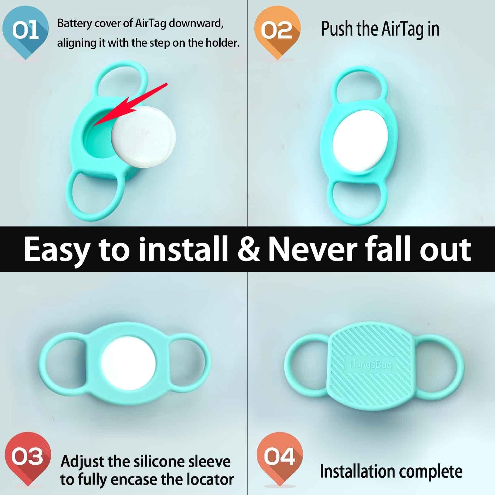 ThingsBag Dog Collar Airtag Holder(2 Pack), Waterproof Companion of Air Tag Trackers Locator Case, Protective itag Apple GPS Holder Compatible with Cat Collars, Silicone Dog airtag Holder(Black Black)