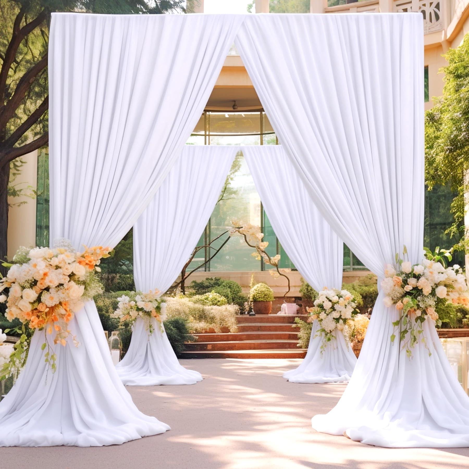 Suppromo 10ft x 10ft White Backdrop Curtain for Parties Wedding White Wrinkle Free Backdrop Drapes Panels for Baby Shower Gender Reveal Birthday Photo Photography Polyester Fabric Background Decoration