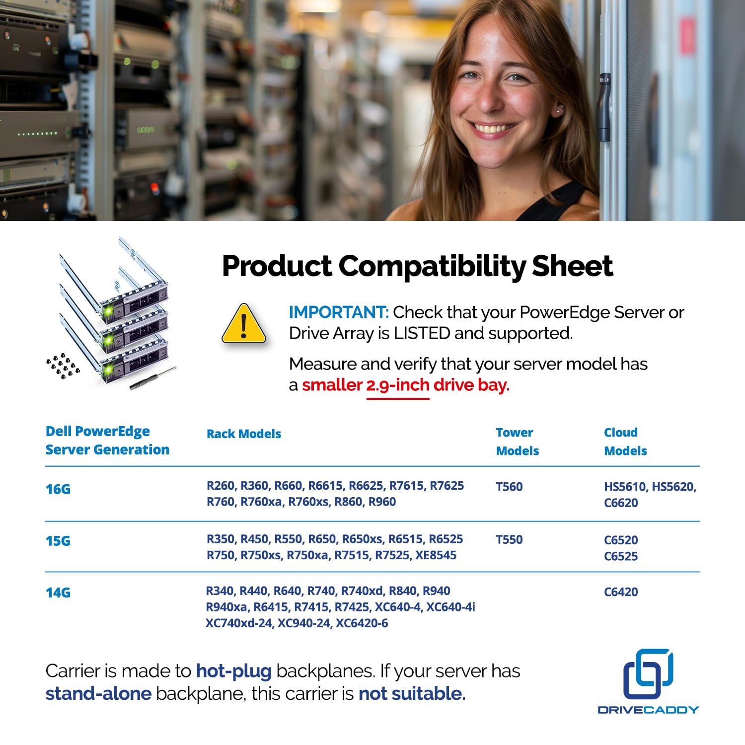 DRIVECADDY DRIVECADDY 3-Pack 2.5" Hard Drive Caddy - Compatible for Dell PowerEdge Servers - 14-16th Gen T560 R660 R6615 R6625 R7615 R7625 R760 R760xs R760xa R860 R960 and More - SSD SAS SATA NVMe Tray