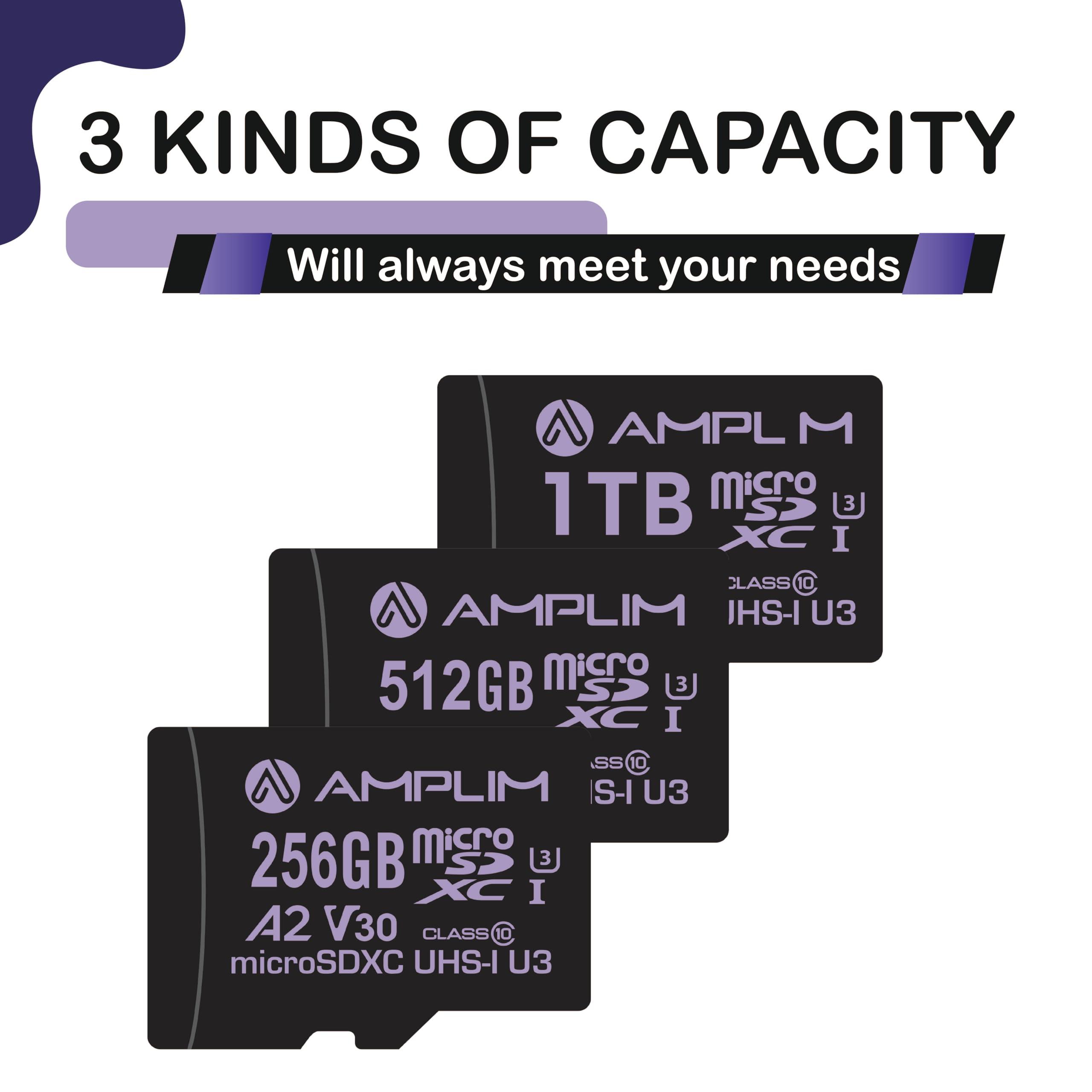 Amplim Amplim Micro SD Card 256GB | MicroSD Memory Plus Adapter | Extreme High Speed 170MB/S A2 MicroSDXC U3 Class 10 V30 UHS-I for Nintendo, GoPro Hero, Surface, Phone, Camera Cam, Tablet