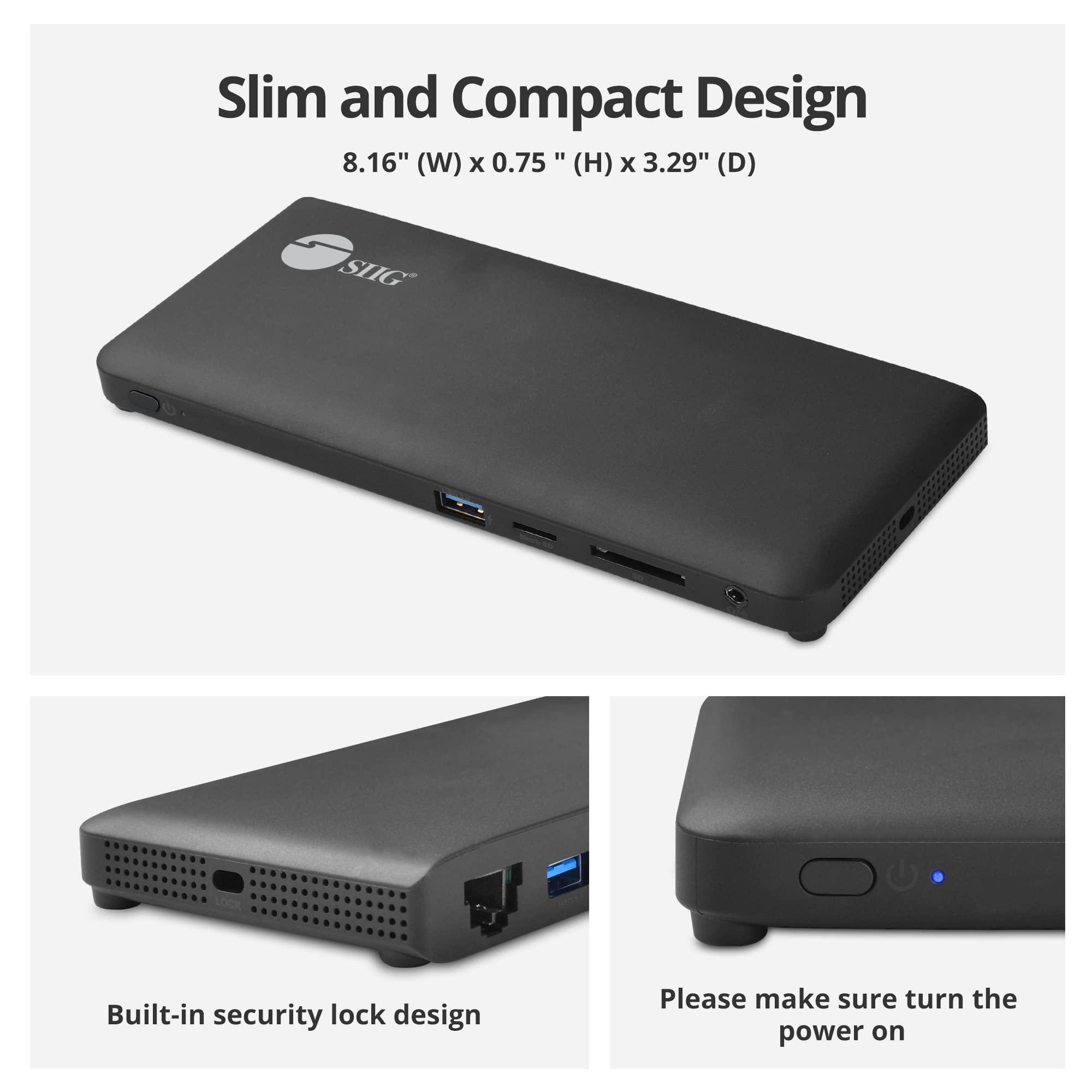 SIIG SIIG USB-C MST Triple Monitor Docking Station for Windows Thunderbolt 3 Compatible Single 4K Dual 2K Triple 1080p 65W PD, HDMI/DisplayPort, Gigabit Ethernet, SD/TF, USB 3.0 and Audio (JU-DK0R11-S1)