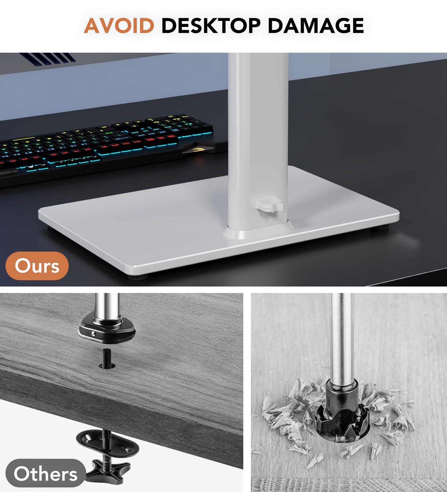 Hemudu Dual Monitor Stand - Vertical Stack Screen Free-Standing Monitor Riser Fits Two 13 to 34 Inch Screen with Swivel, Tilt, Height Adjustable, Holds One (1) Screen up to 44Lbs HT05W-002 White