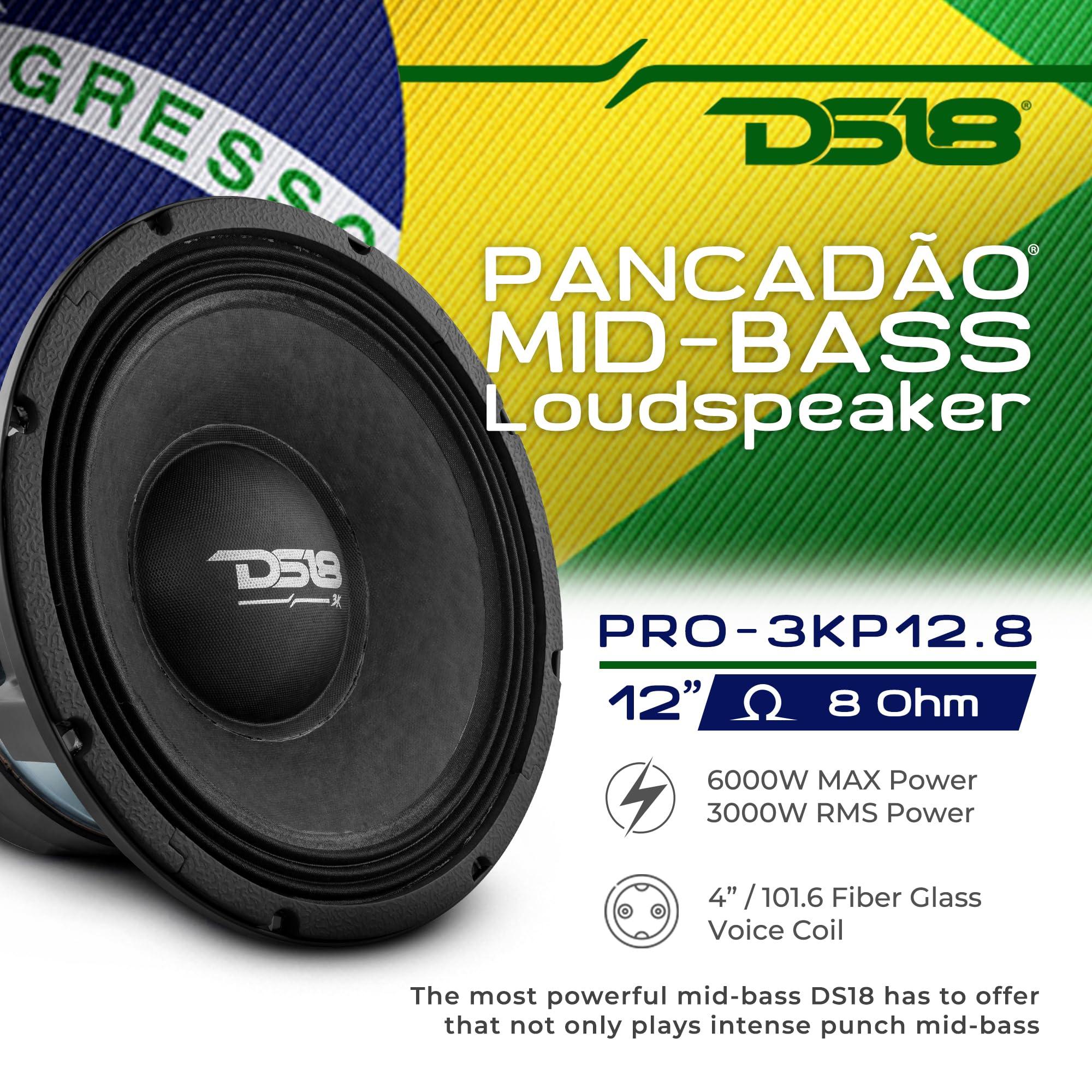 DS18 DS18 PRO-3KP12.8 PANCADO Mid-Bass Loudspeaker 12" 3000 Watts Rms 6000 Watts Max Power 8-Ohm - Powerful Midrange 12-inch Pro Car Audio