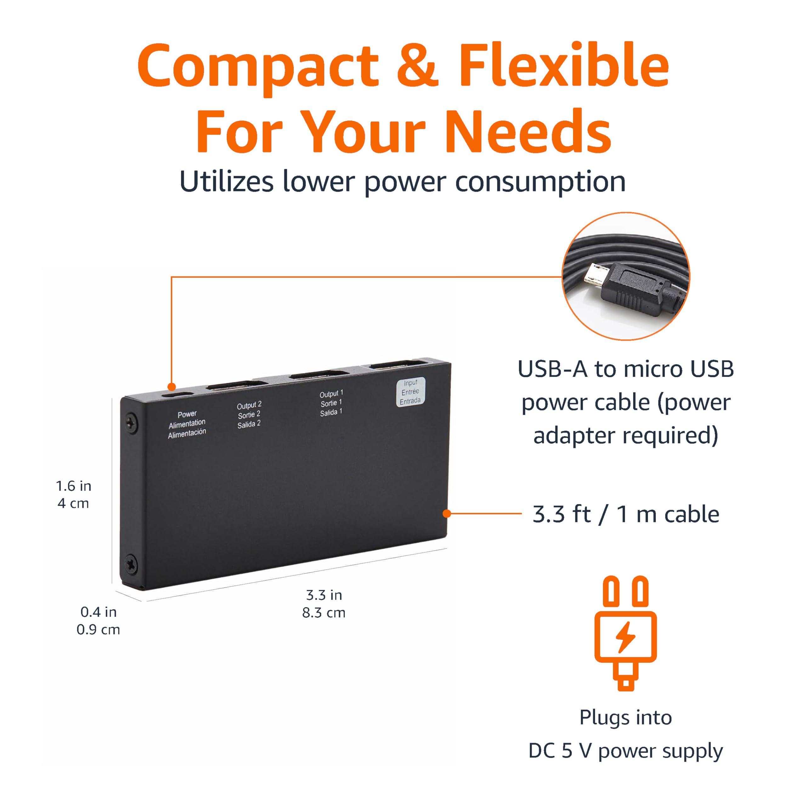 Amazon Basics Amazon Basics HDMI Splitter 1 in 2 Out, 4K@60Hz for Dual Monitors, Mirror Only, Black