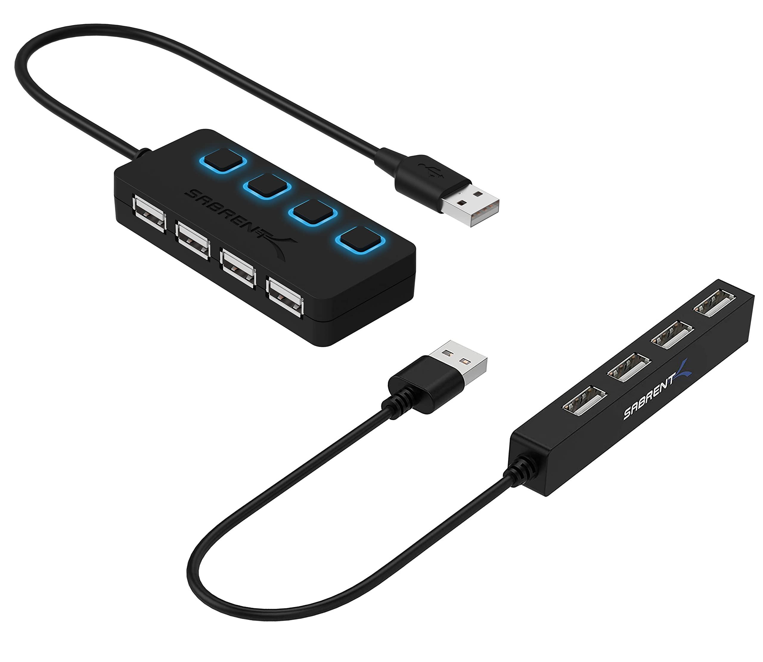 SABRENT SABRENT 4 Port Portable USB 2.0 Hub + 4-Port USB 2.0 Hub with Individual LED lit Power Switches